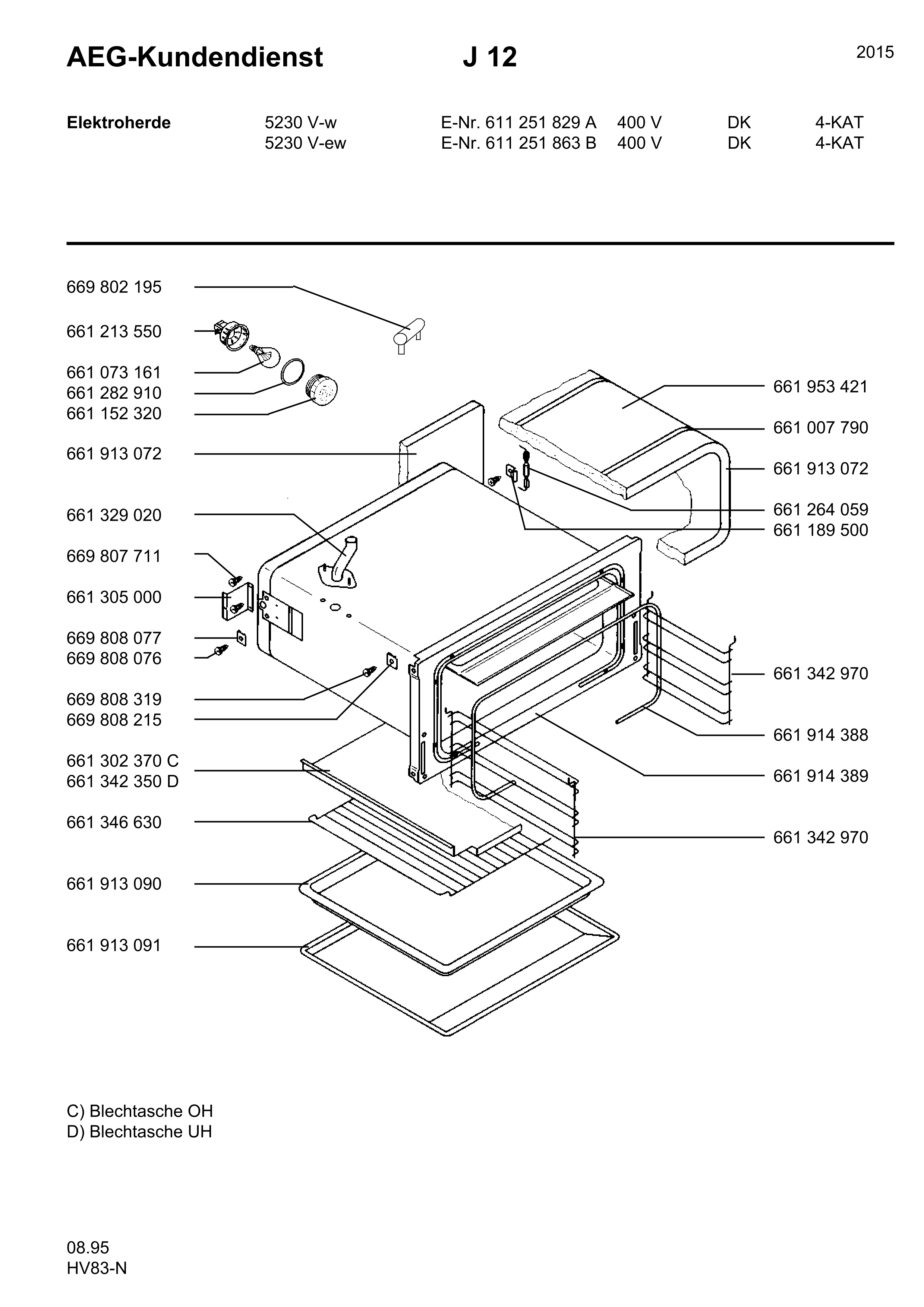 Explosionszeichnung AEG 61125182900 5230V-W DK