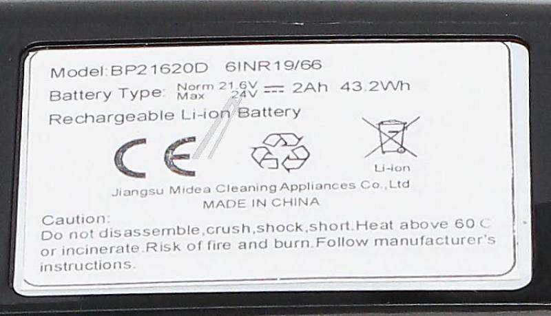 Midea 1747500001380916075000A51737 Staubsaugerakku - Bp21620d 17475000013809+16075000a51737 akkupack, 24v/2ah 43,2wh
