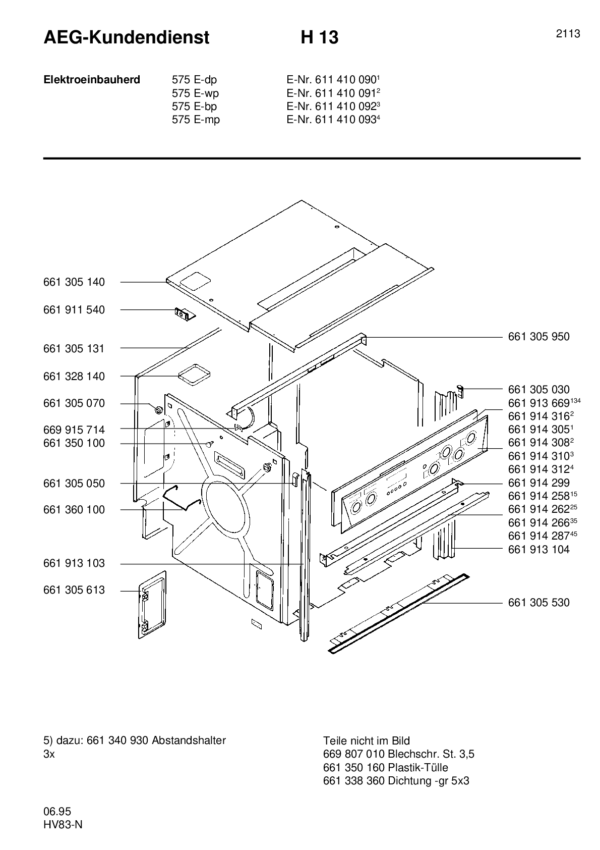 Explosionszeichnung AEG 61141009200 Competence 575 E BP