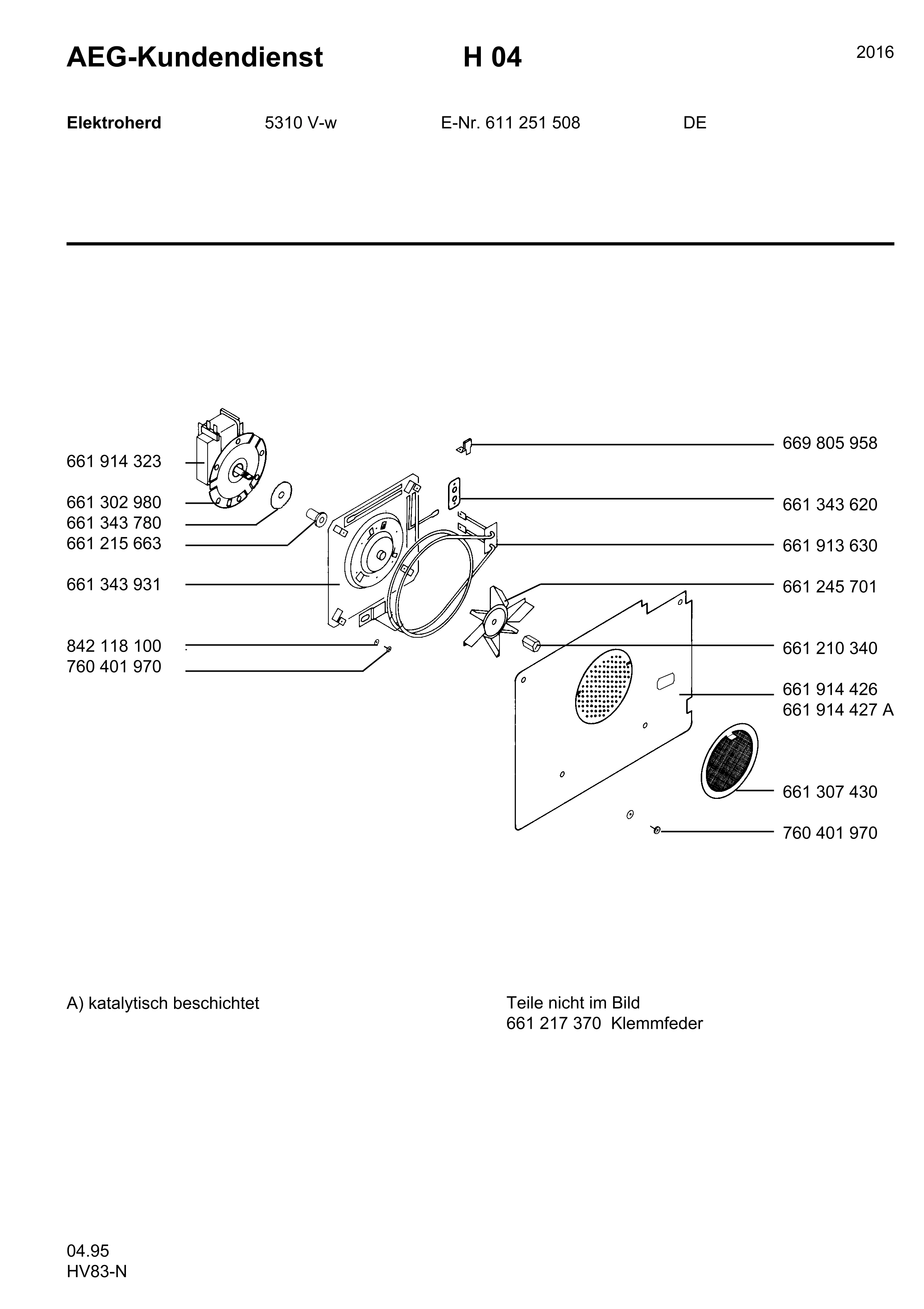 Explosionszeichnung AEG 61125150800 5310V-W