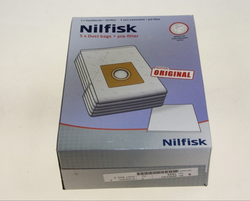 Nilfisk 81846000 Staubsaugerbeutel - Bte de 5 sacs papier + pre-filtre gm 200/gm300/gm400seri