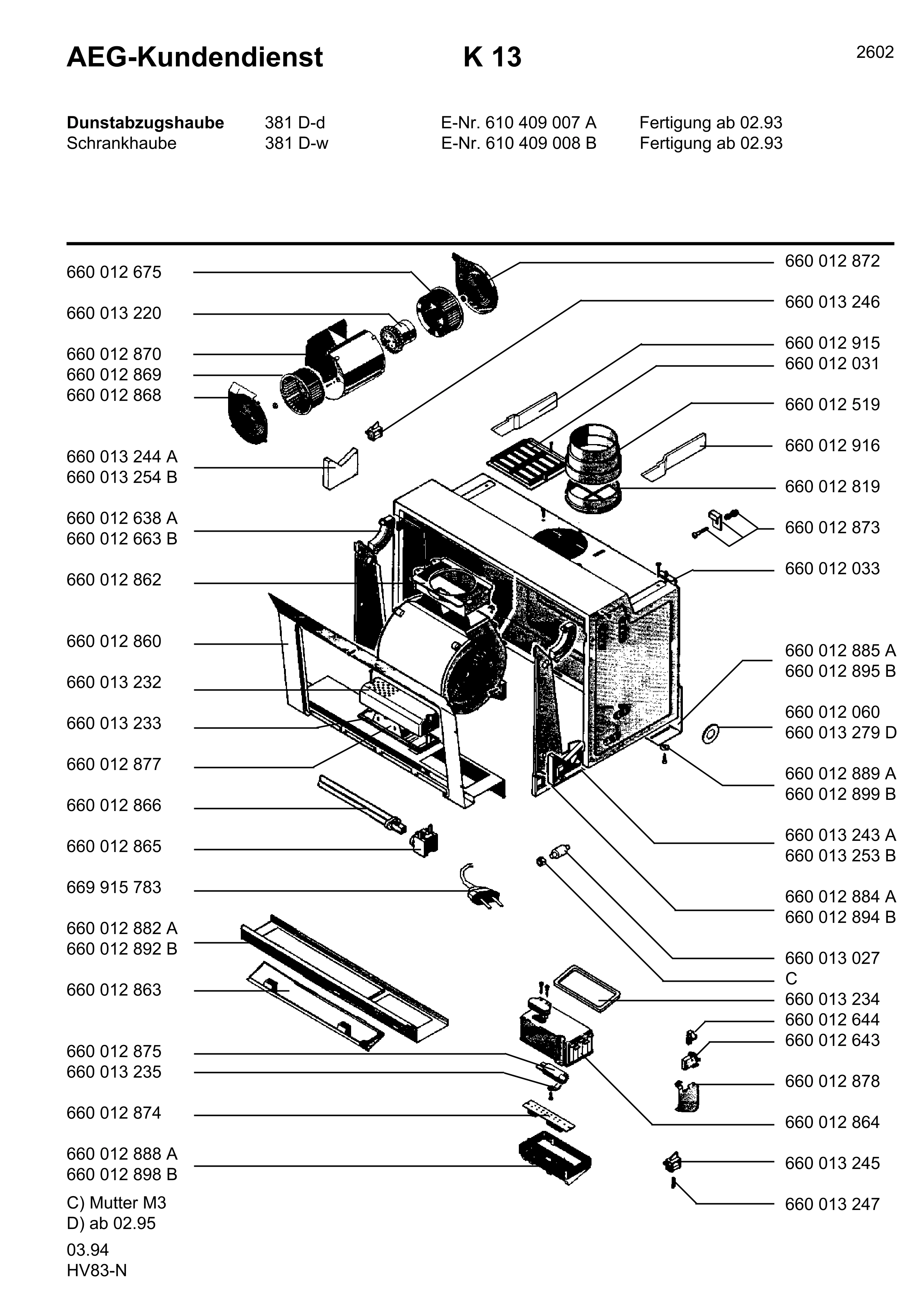 Explosionszeichnung AEG 61040900700 381 D - D