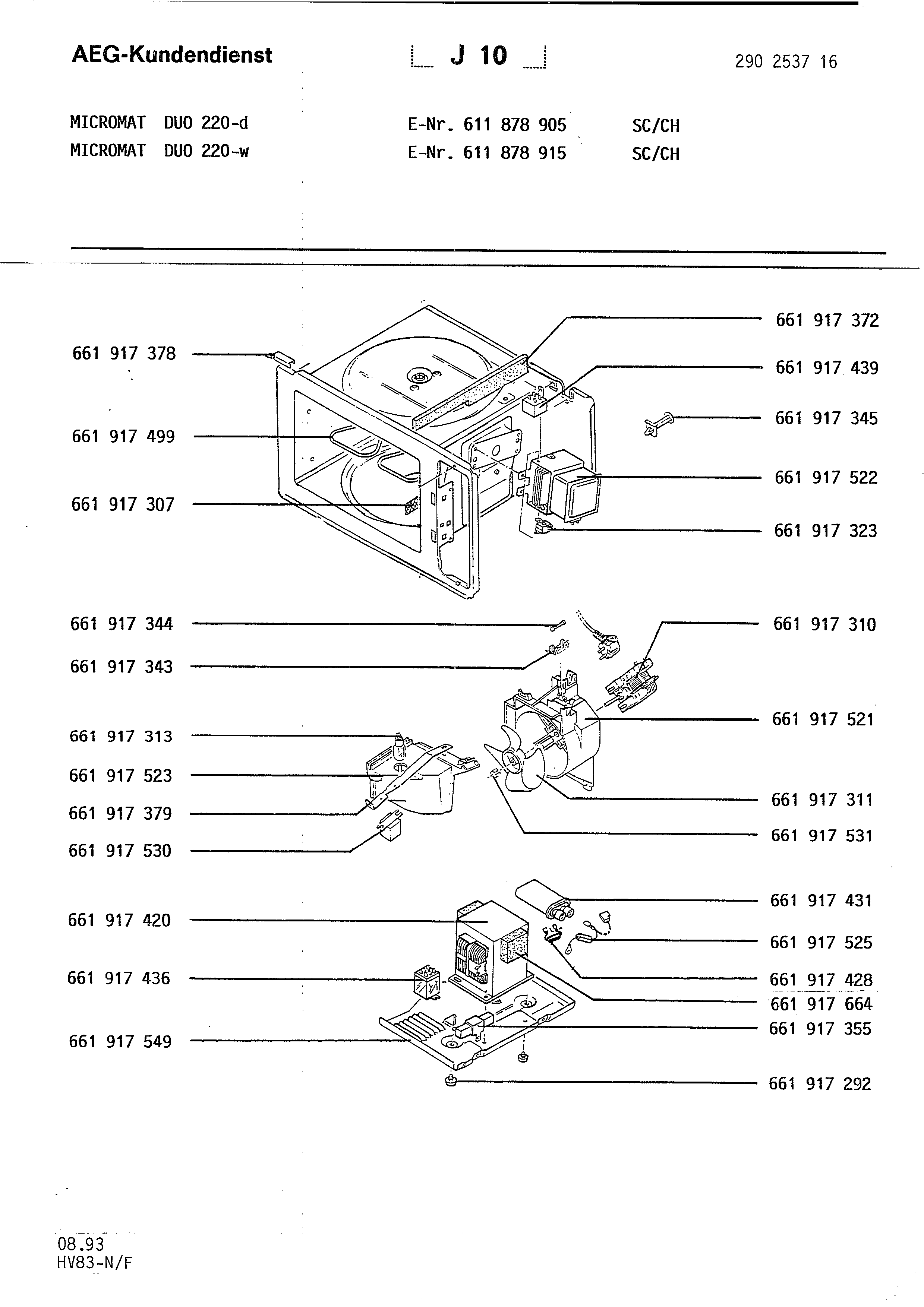 Explosionszeichnung AEG 61187890500 Micromat Duo 220 D SK/CH