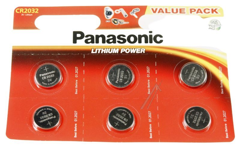 Panasonic CR2032L6BP Knopfzelle 3,0V - Cr2032 cr-2032l/6bp lithium-knopfzelle 3v, 220mah 6er blister