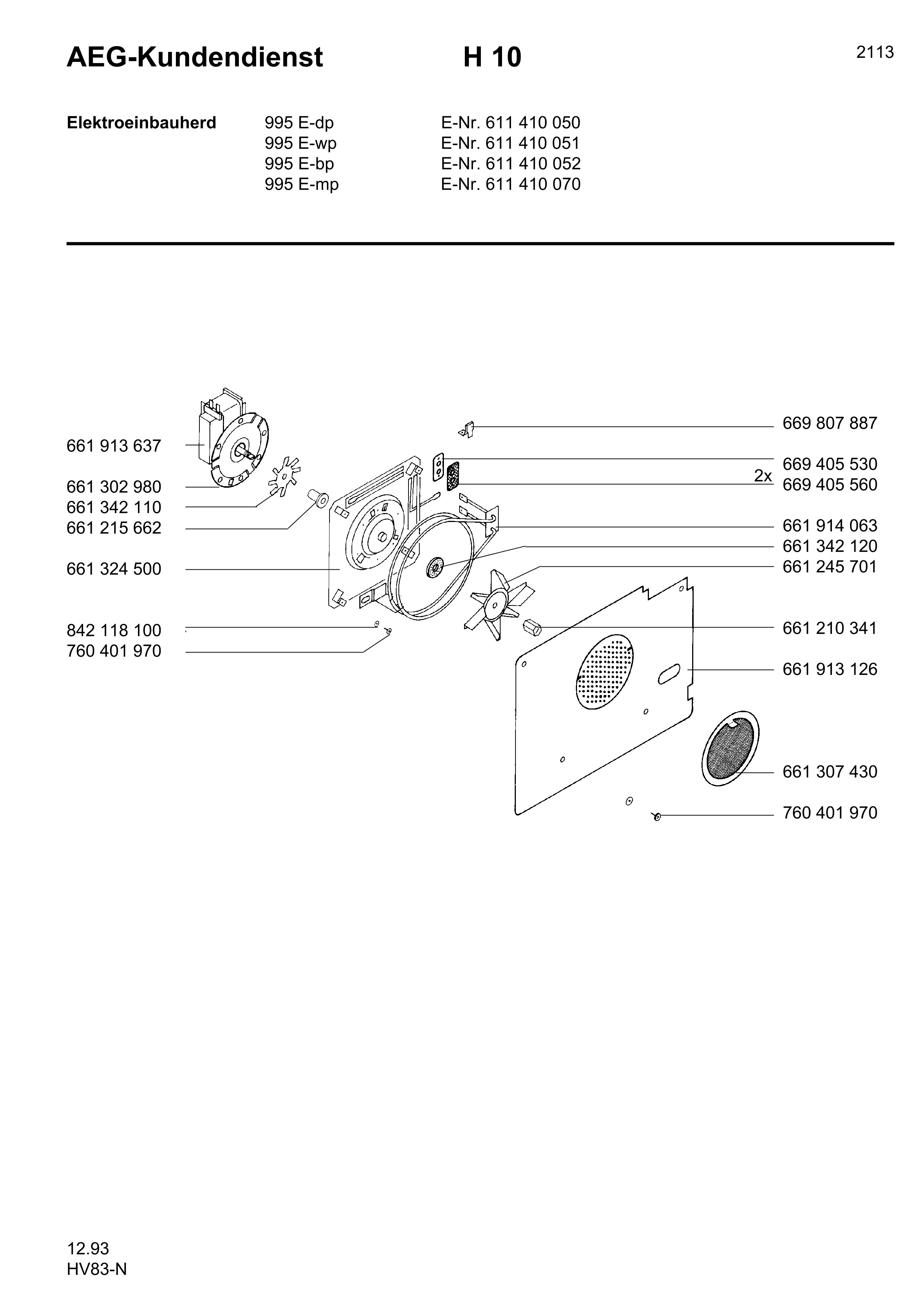 Explosionszeichnung AEG 61141005200 Competence 995 E BP