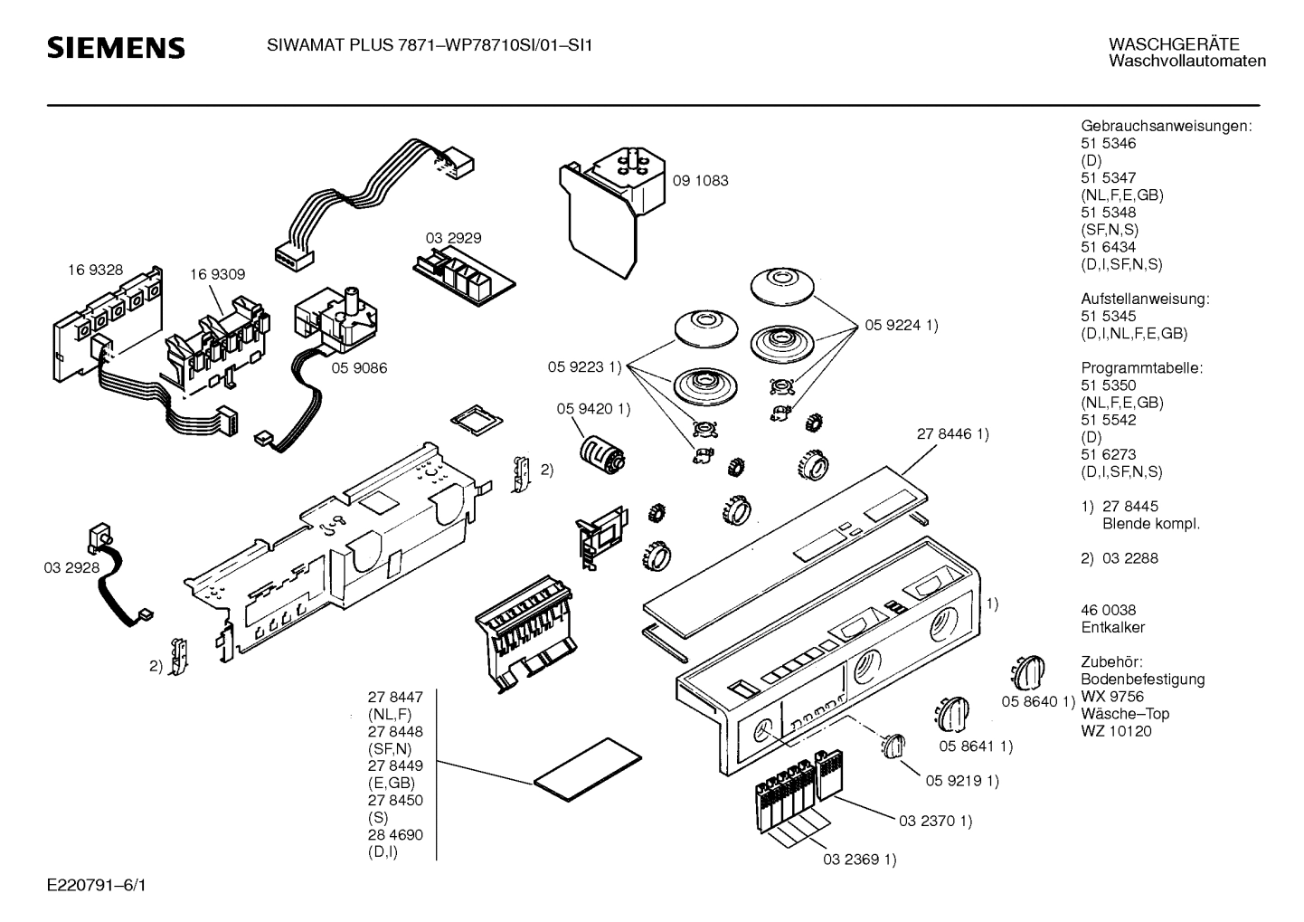 Explosionszeichnung Siemens WP78710SI/01 WP7871