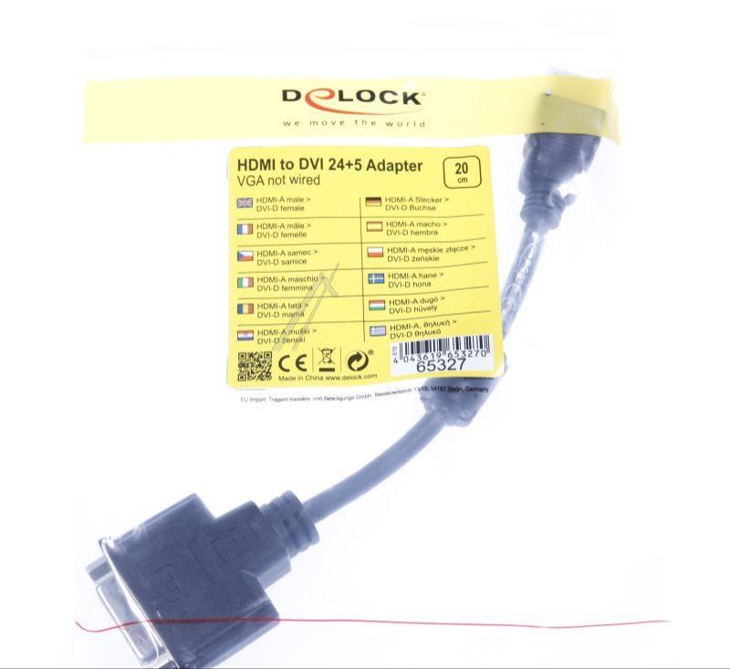 Delock 65327 - Adapter hdmi stecker > dvi 24+1 buchse 20 cm