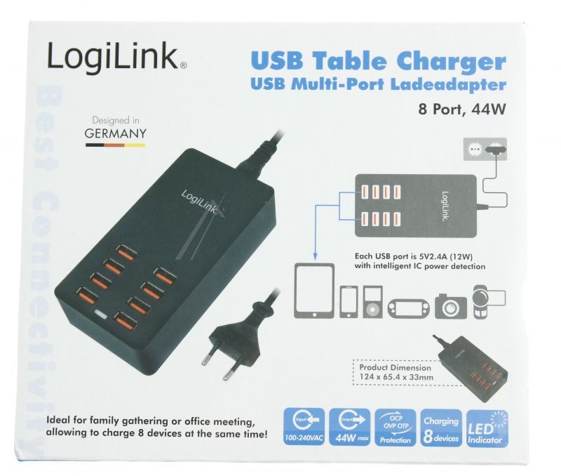Logilink PA0140 - Multiport usb ladegerät mit 8 usb ports, 44w