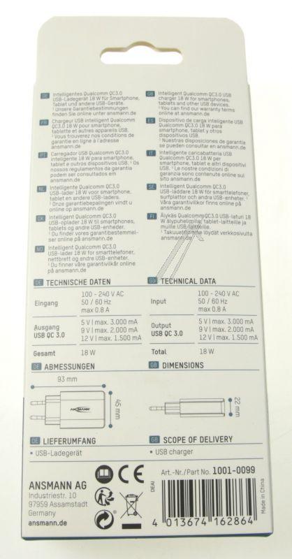 Assmann 10010099 - 130q home charger qualcomm quick charge 3.0, 18w