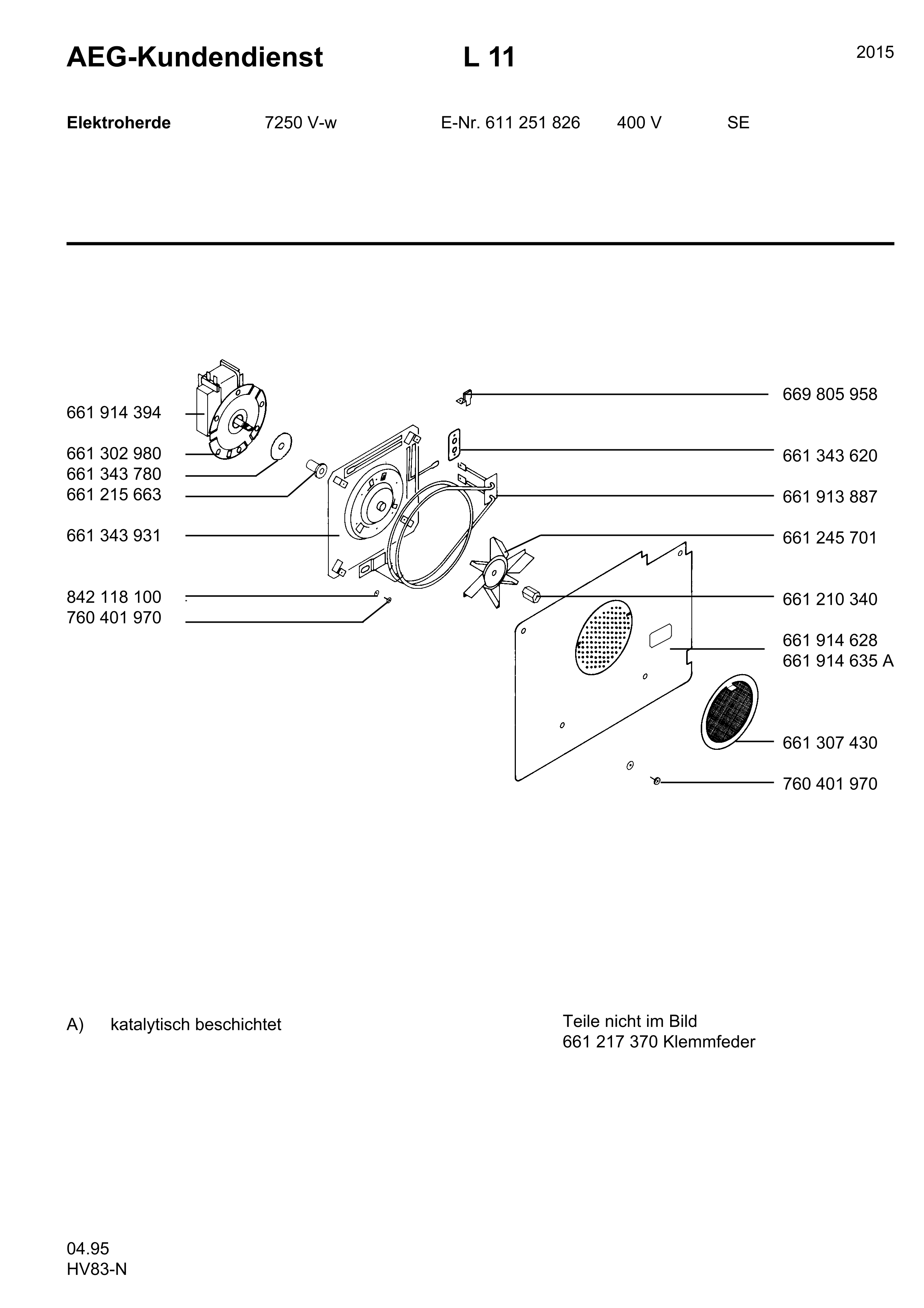 Explosionszeichnung AEG 61125182600 7250V-W S 400V