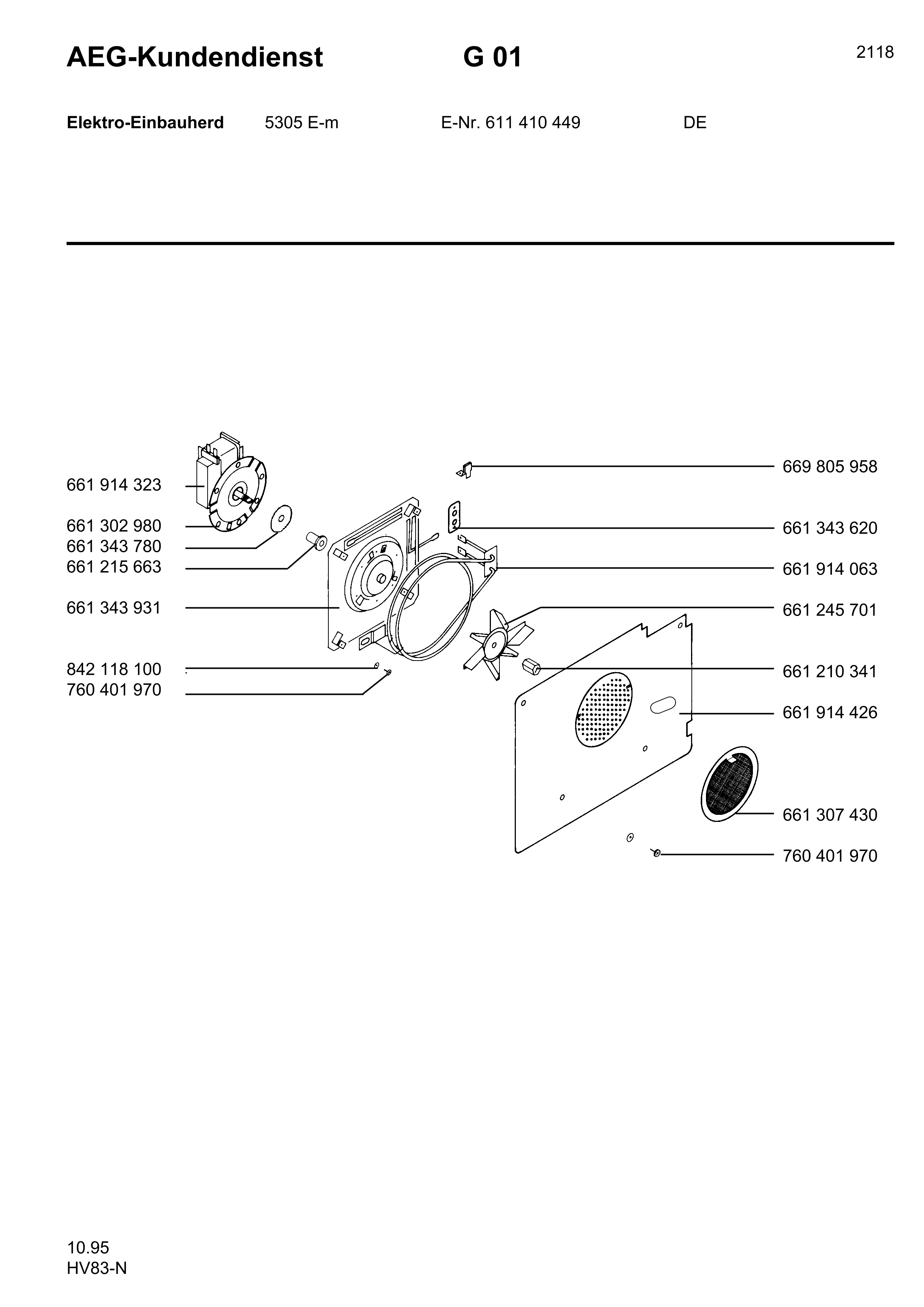 Explosionszeichnung AEG 61141044900 Competence 5305 E M