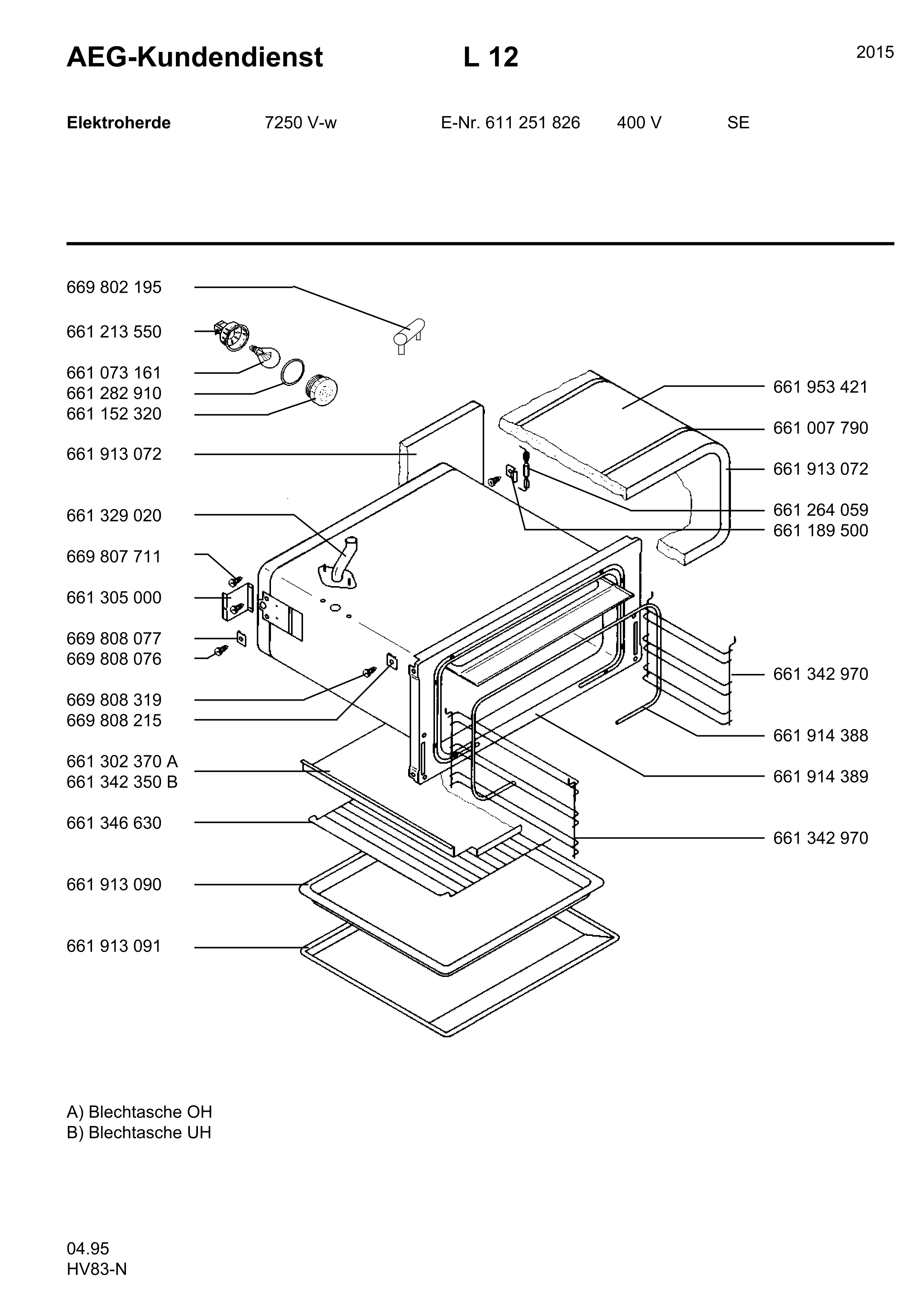 Explosionszeichnung AEG 61125182600 7250V-W S 400V