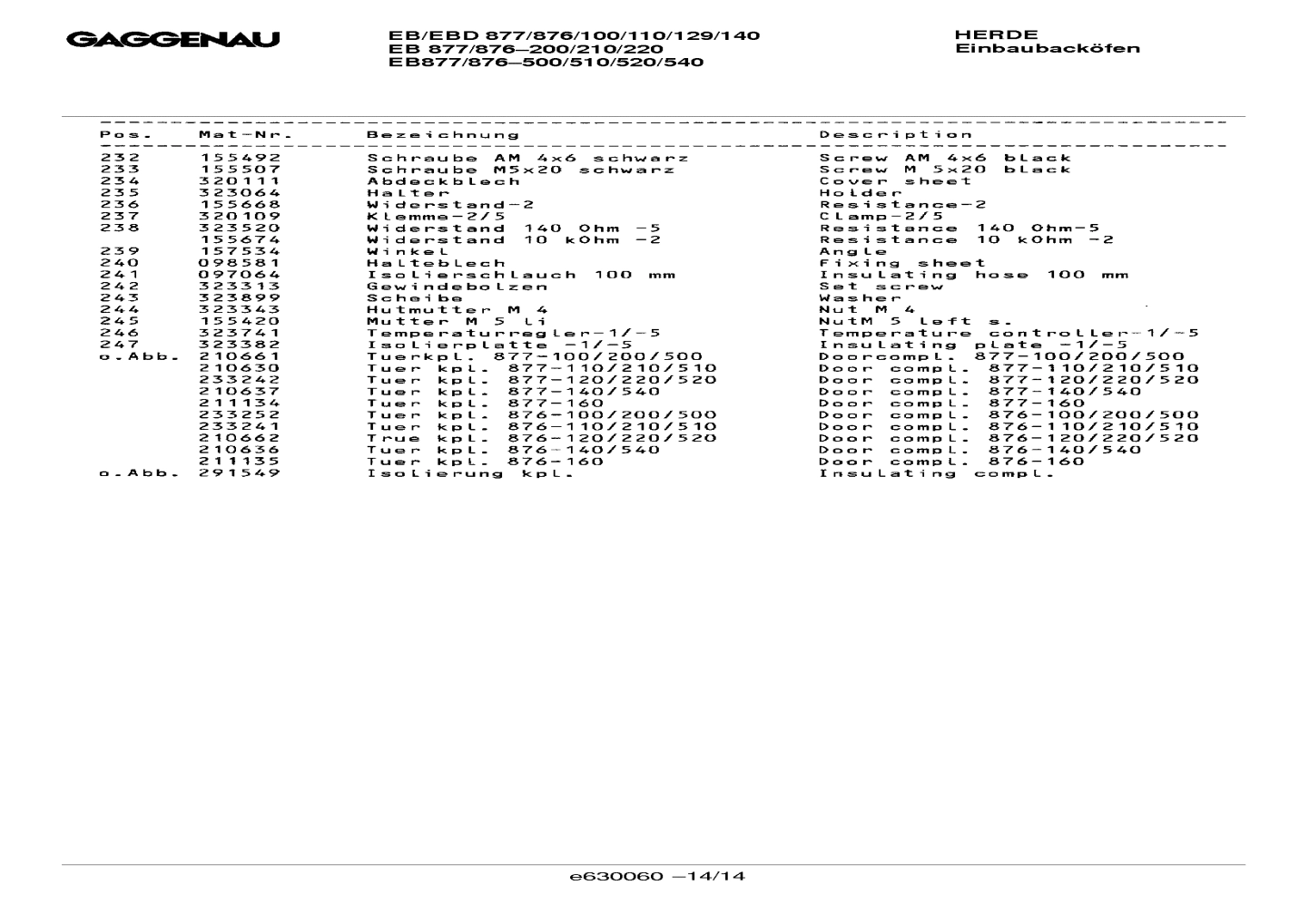 Explosionszeichnung Gaggenau EB876110(00) Explosionszeichnung Gaggenau EB876110(00)