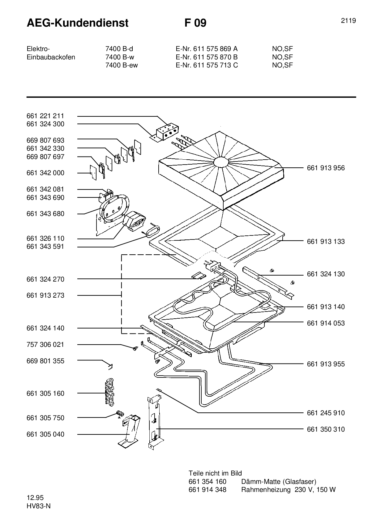 Explosionszeichnung AEG 61157587000 Competence 7400 B W N SF