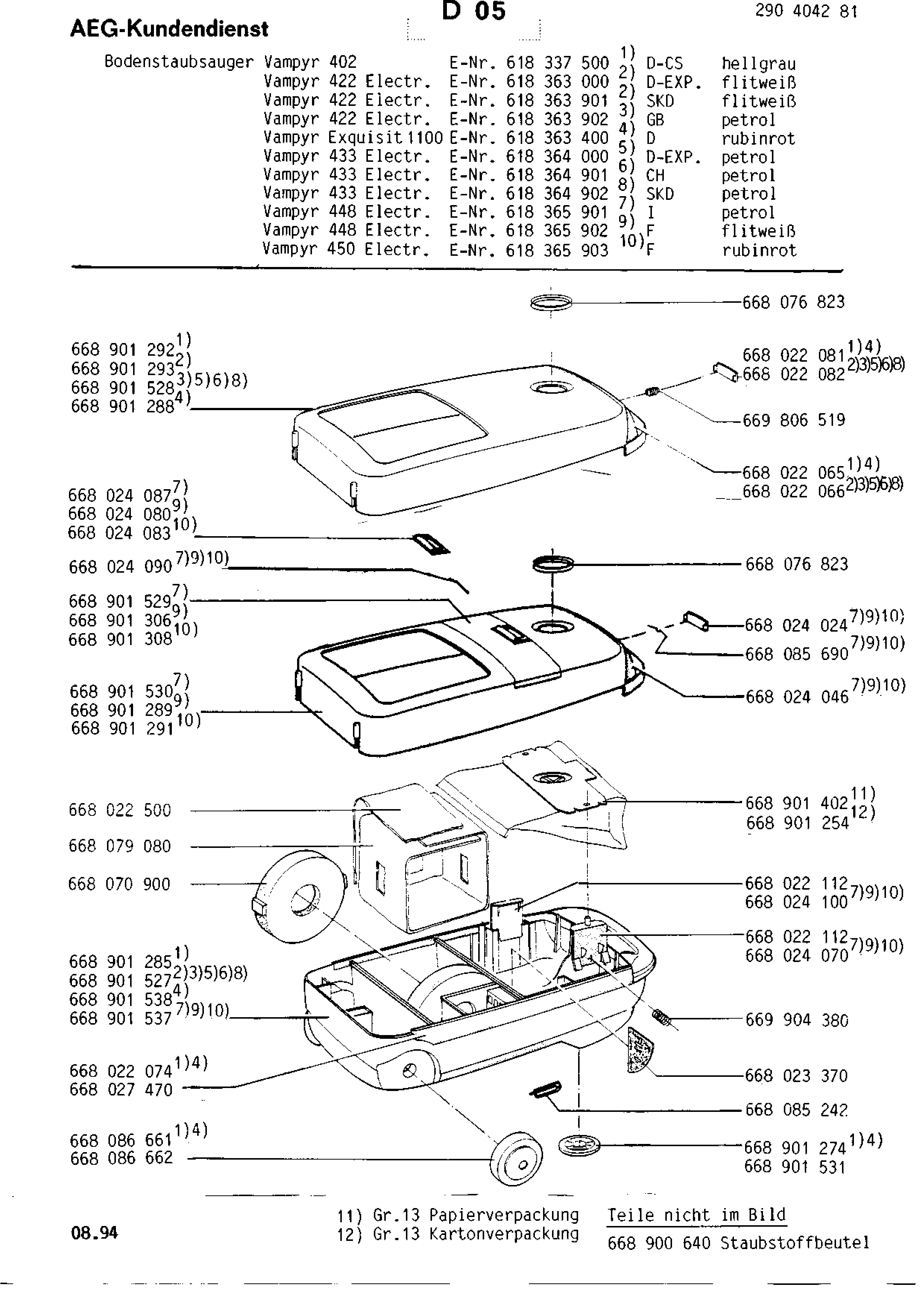 Explosionszeichnung AEG 61836390100 Vampyr 422 Electronic
