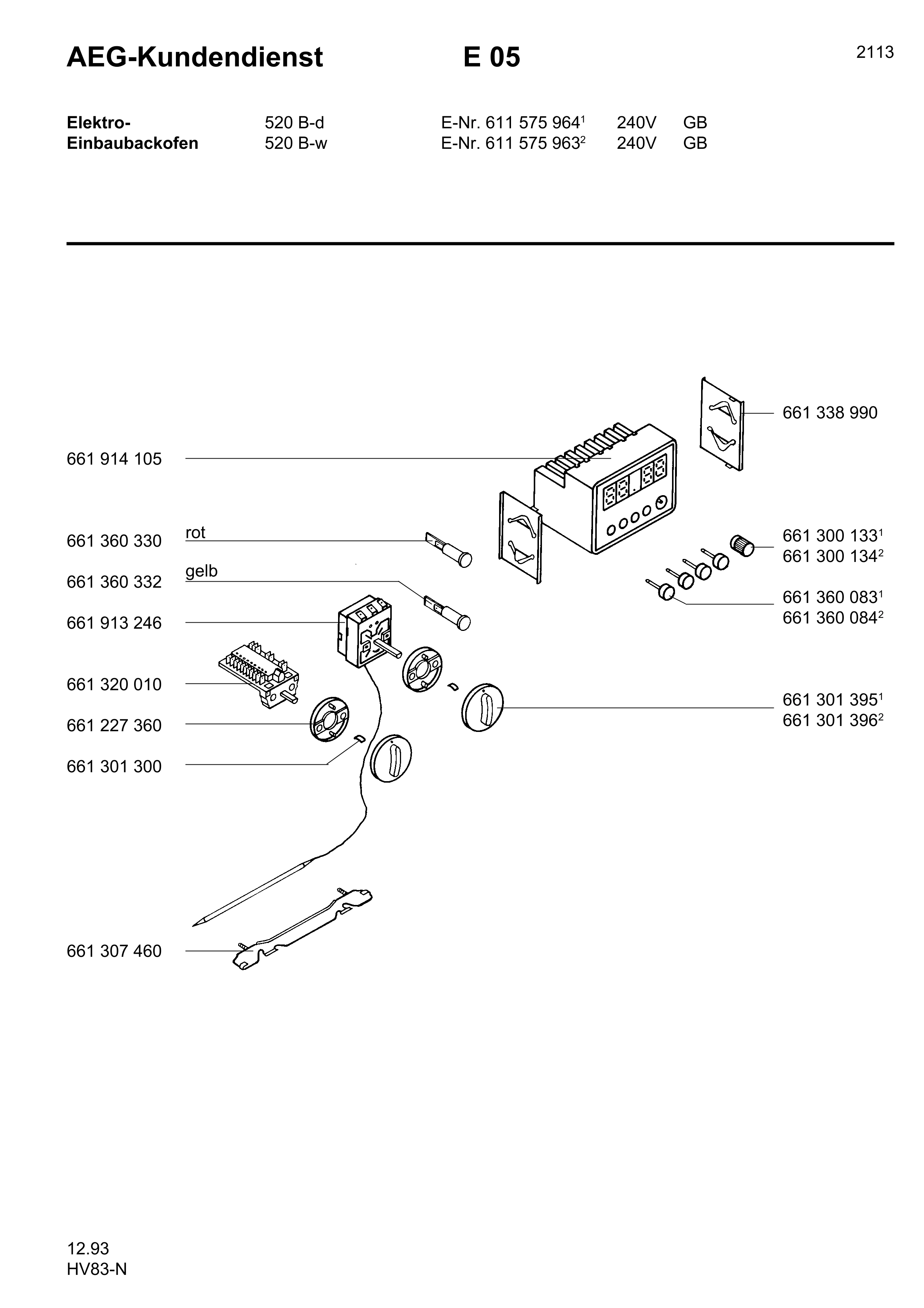 Explosionszeichnung AEG 61157596300 Competence 520 B W GB