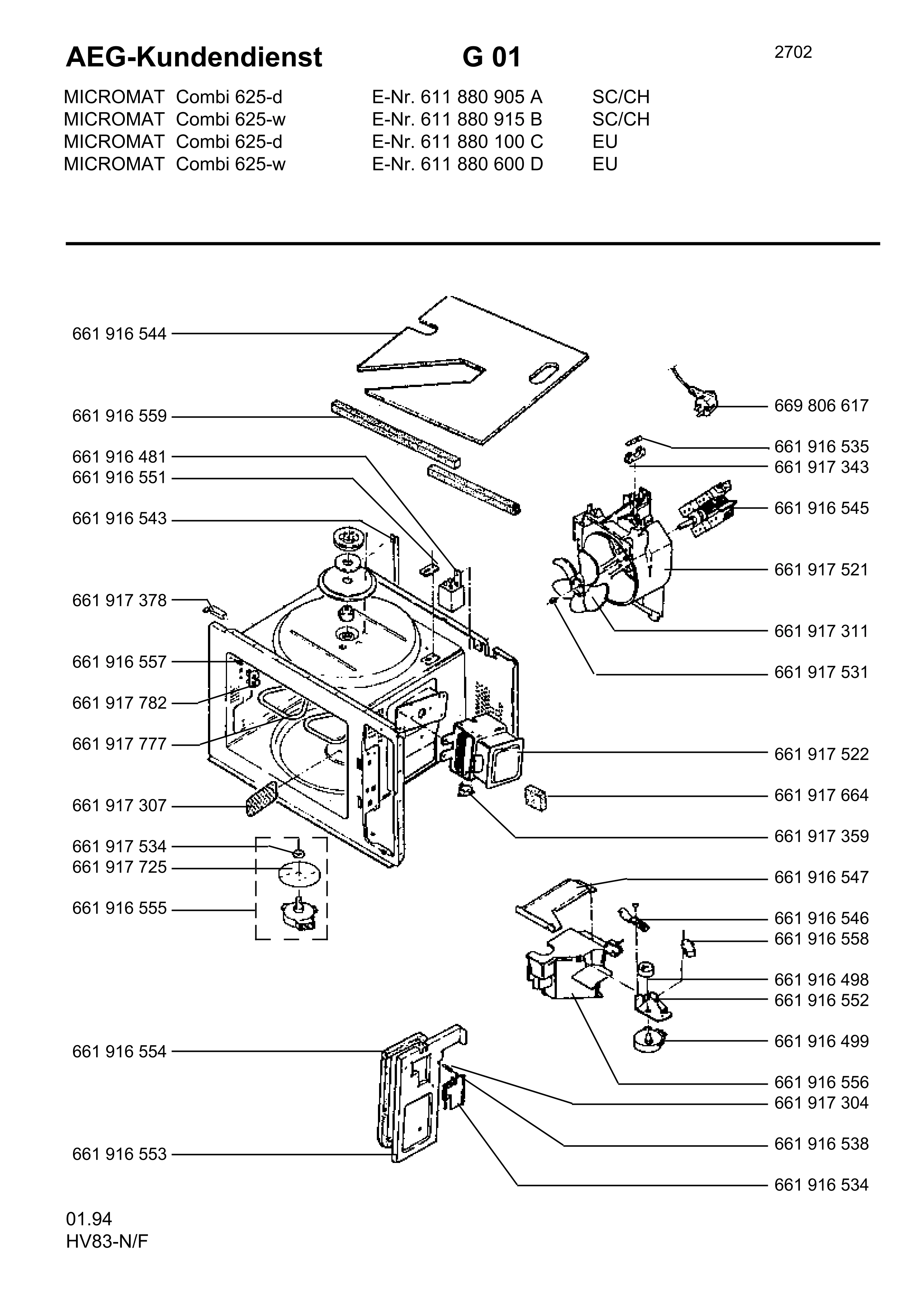 Explosionszeichnung AEG 61188090500 Micromat Combi 625 D SK/CH