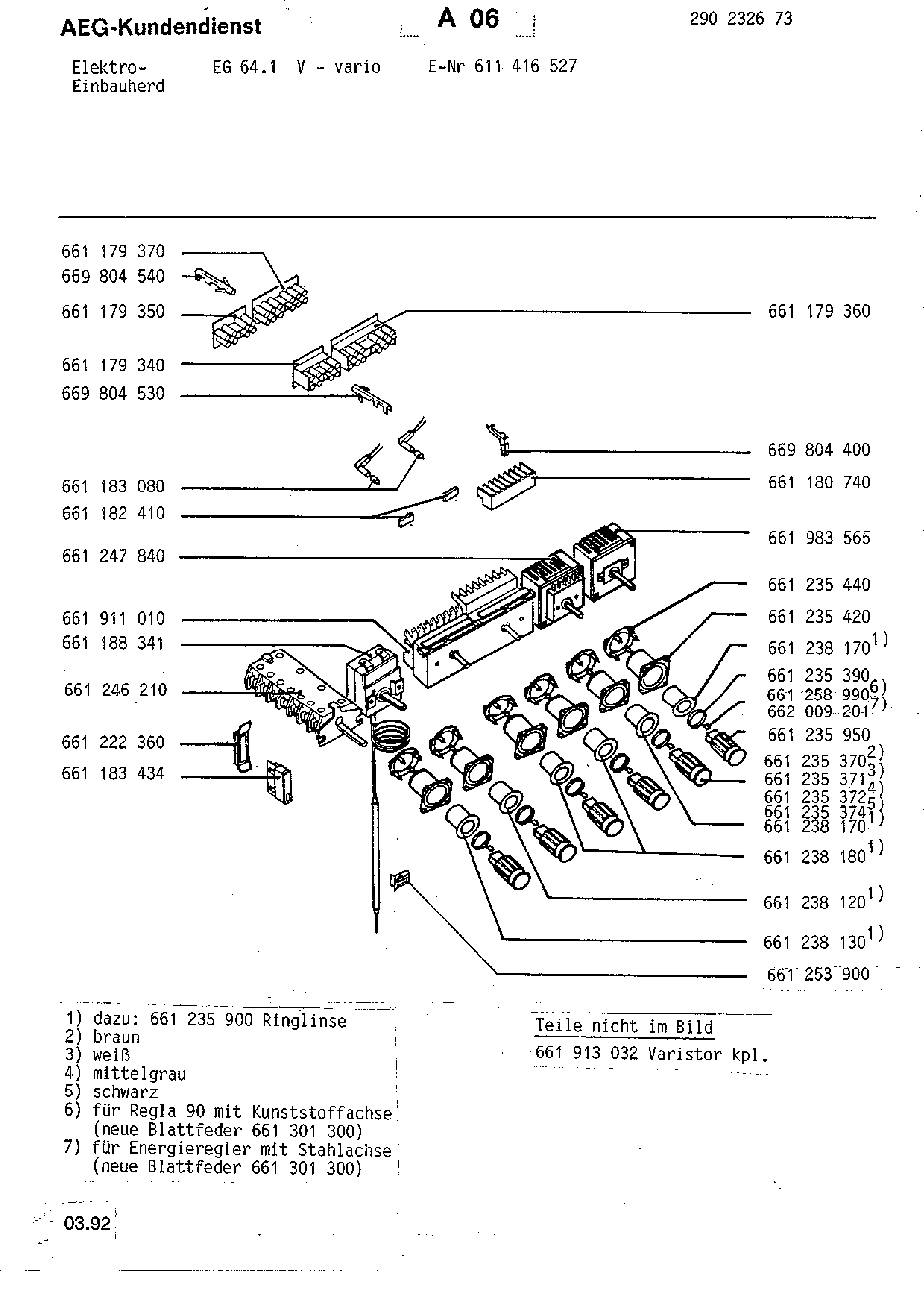 Explosionszeichnung AEG 61141652700 EG 64-1 V Vario Explosionszeichnung AEG 61141652700 EG 64-1 V Vario