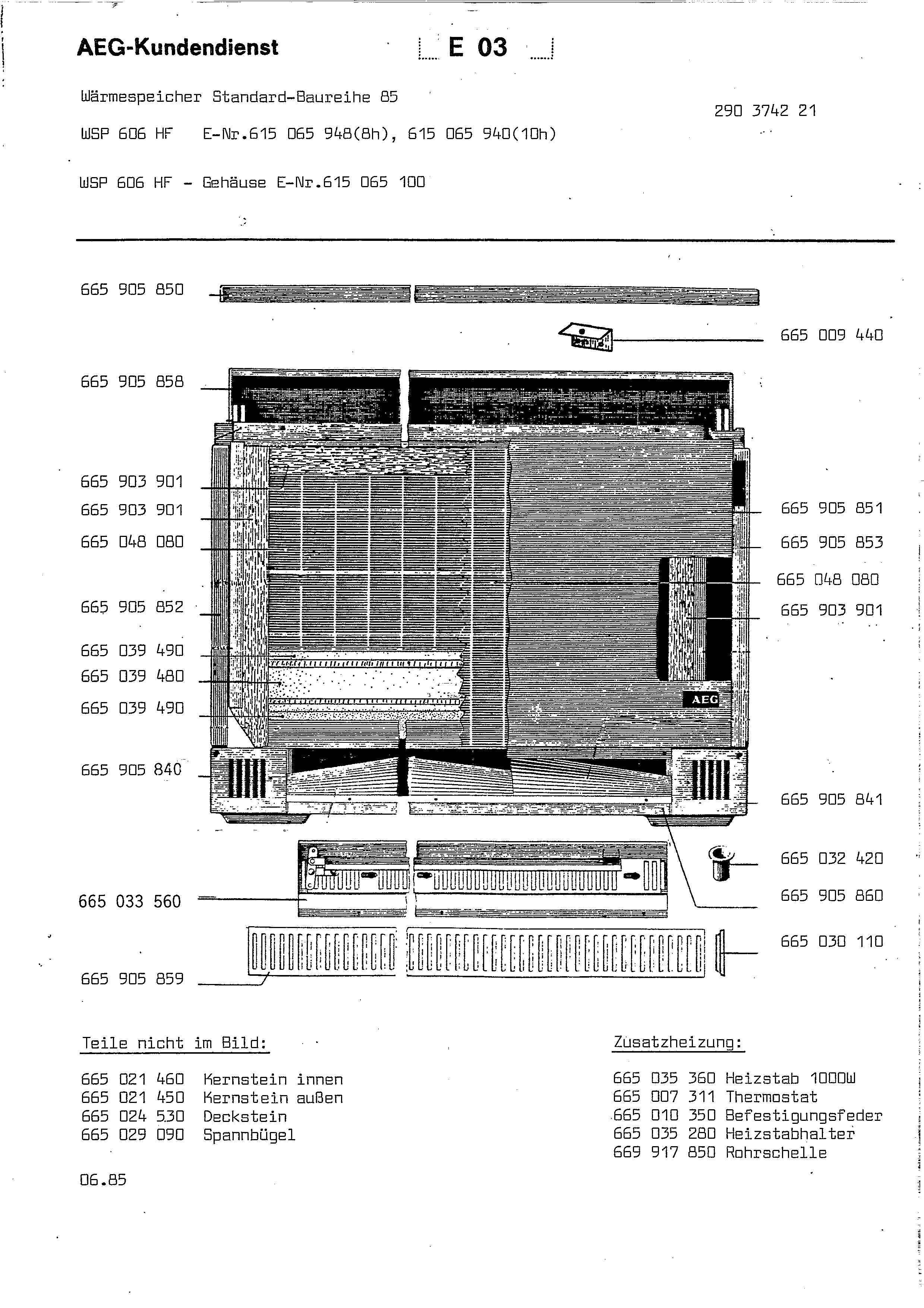Explosionszeichnung AEG 61506594000 WSP 606 HF