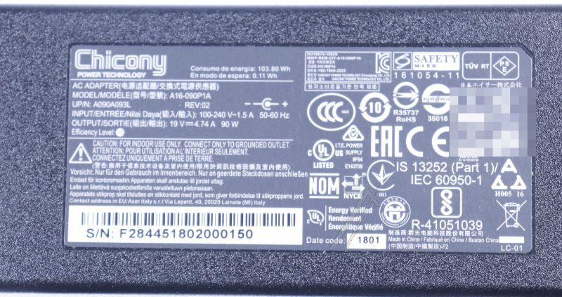Acer KP0900H002 AC Adapter - Kp.0900h.002 ac adaptor.90w.19.5v.black