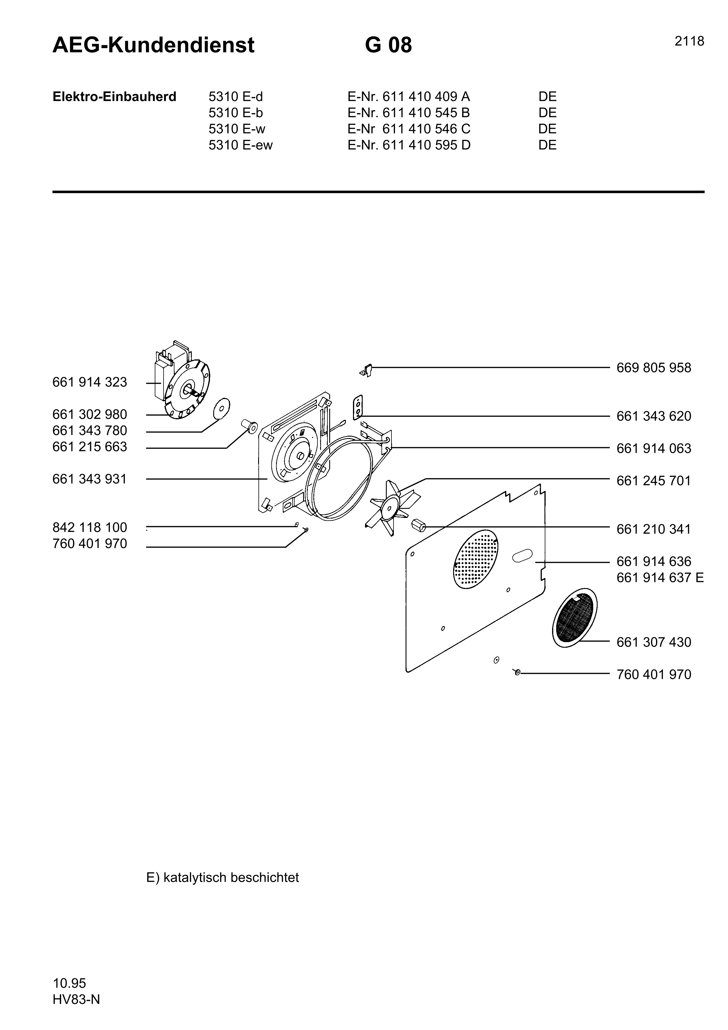 Explosionszeichnung AEG 61141059500 Competence 5310 E W