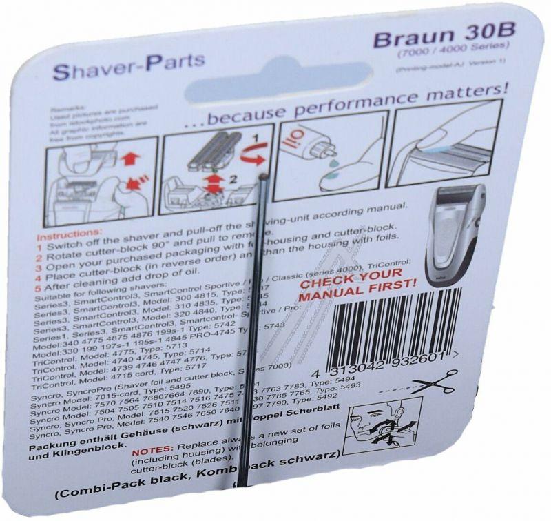 Scherkopf Kombipack für Rasierer Rasiererkopf wie Braun 30B Ersatzteil