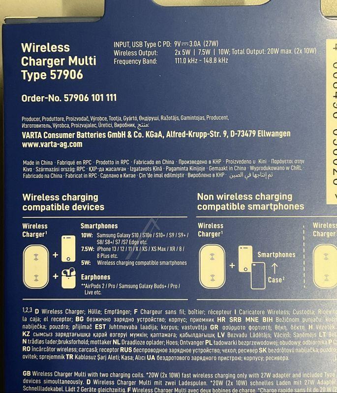 Varta 57906101111 Ladegerät - 57906 101 111 wireless qi multi charger