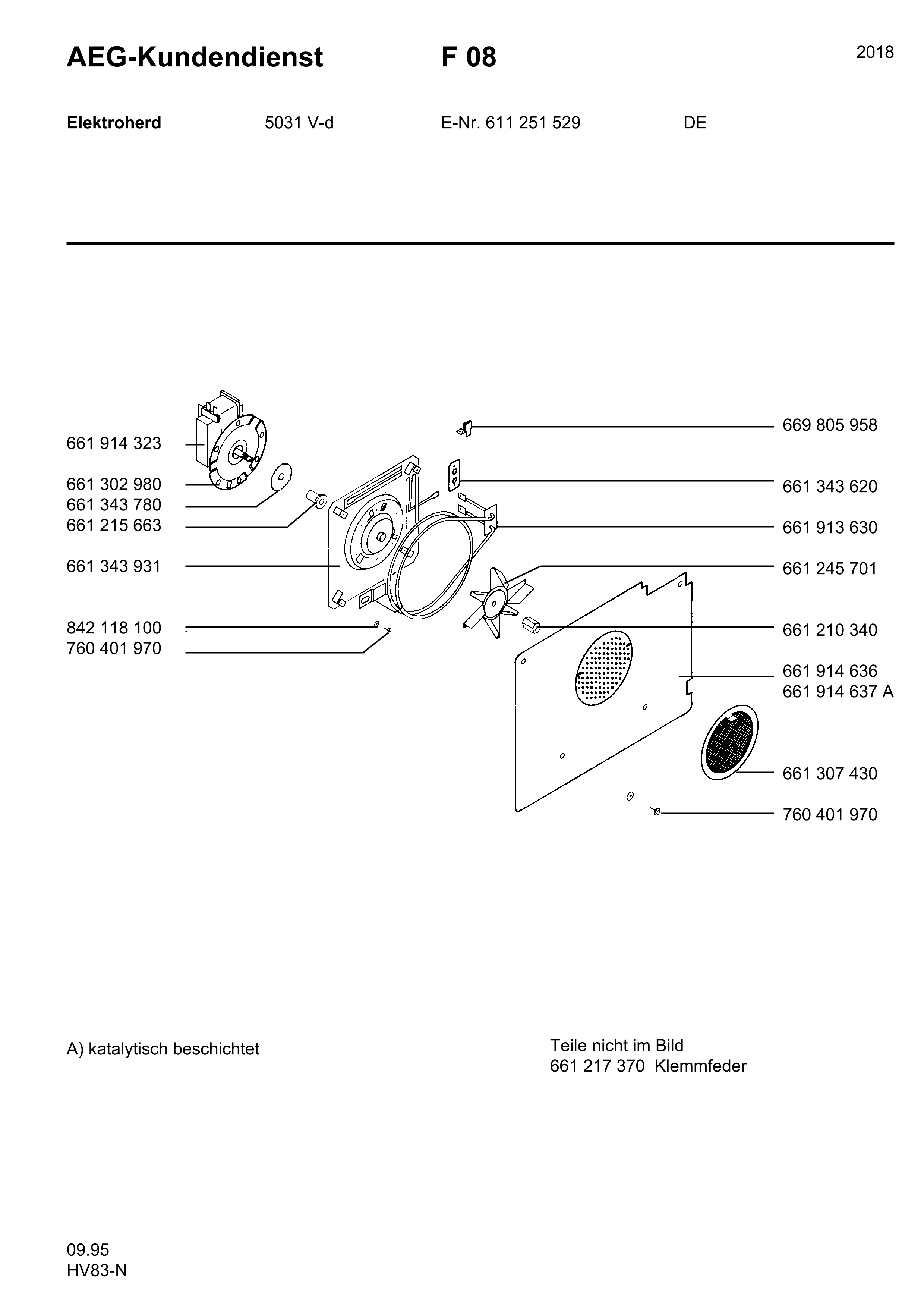 Explosionszeichnung AEG 61125152900 5031V-D