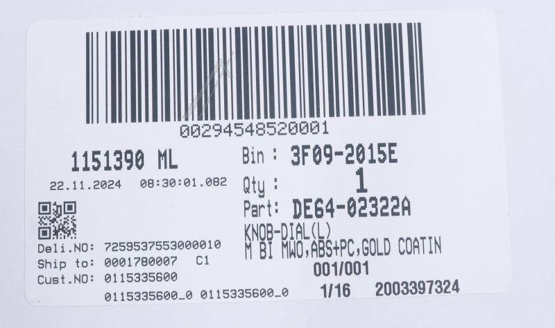 Samsung DE6402322A Bediendrehknopf - De64-02322a drehknopf(l):m bi mwo,abs+pc,gold beschichtet