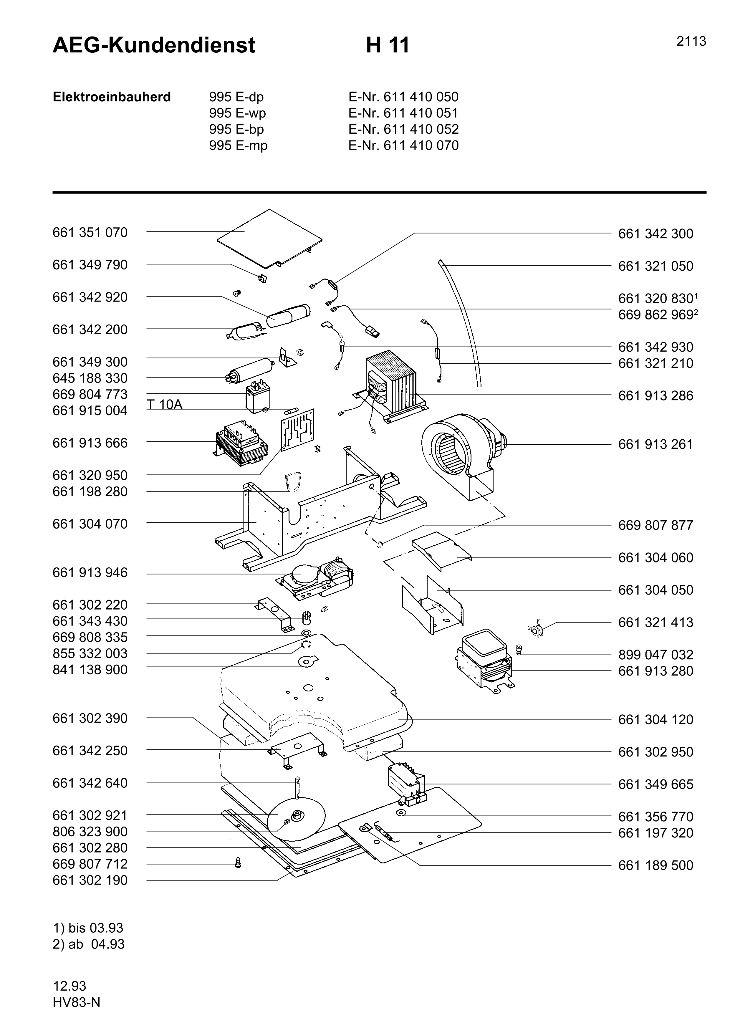 Explosionszeichnung AEG 61141005200 Competence 995 E BP