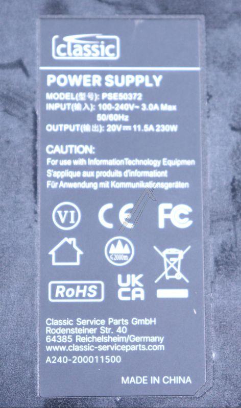 Classic PSE50372EU - 20v-11,5a pse50372 eu 230w netzteil m. netzkabel für passend für lenovo gaming laptops