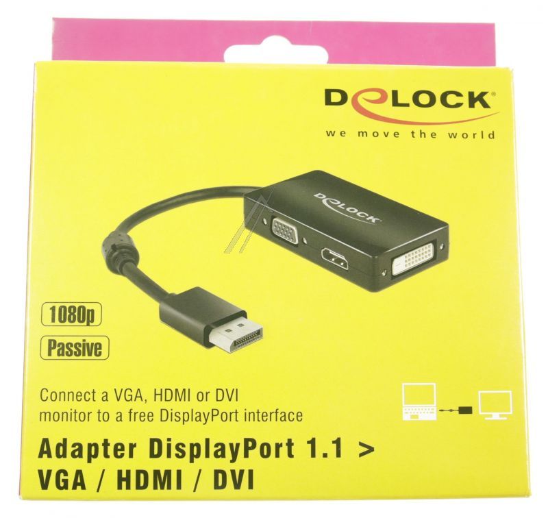 Delock 62656 DVI-Verbindunge - Adapter displayport 1.1 stecker > vga / hdmi / dvi buchse pa