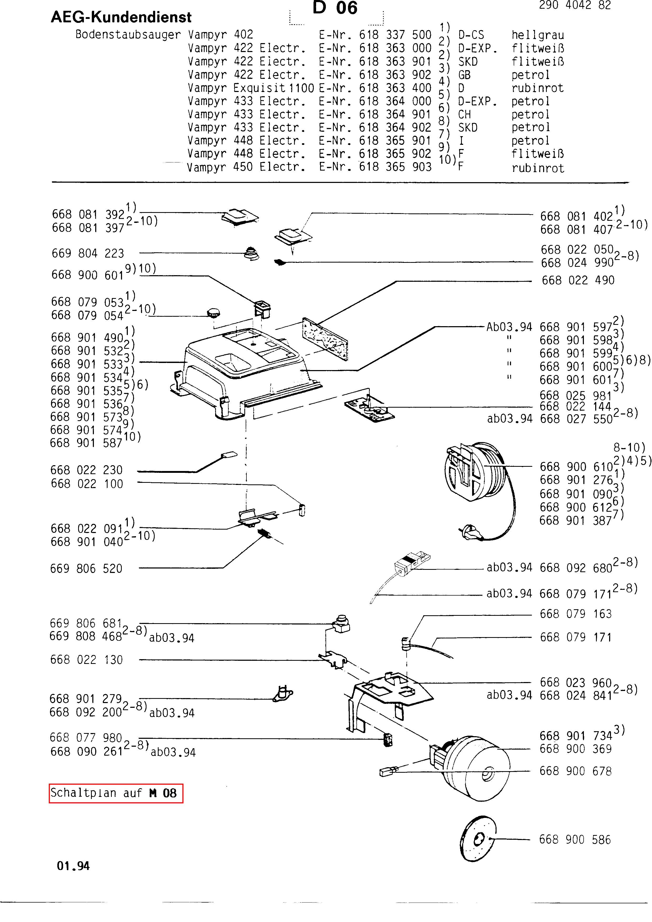 Explosionszeichnung AEG 61836390100 Vampyr 422 Electronic