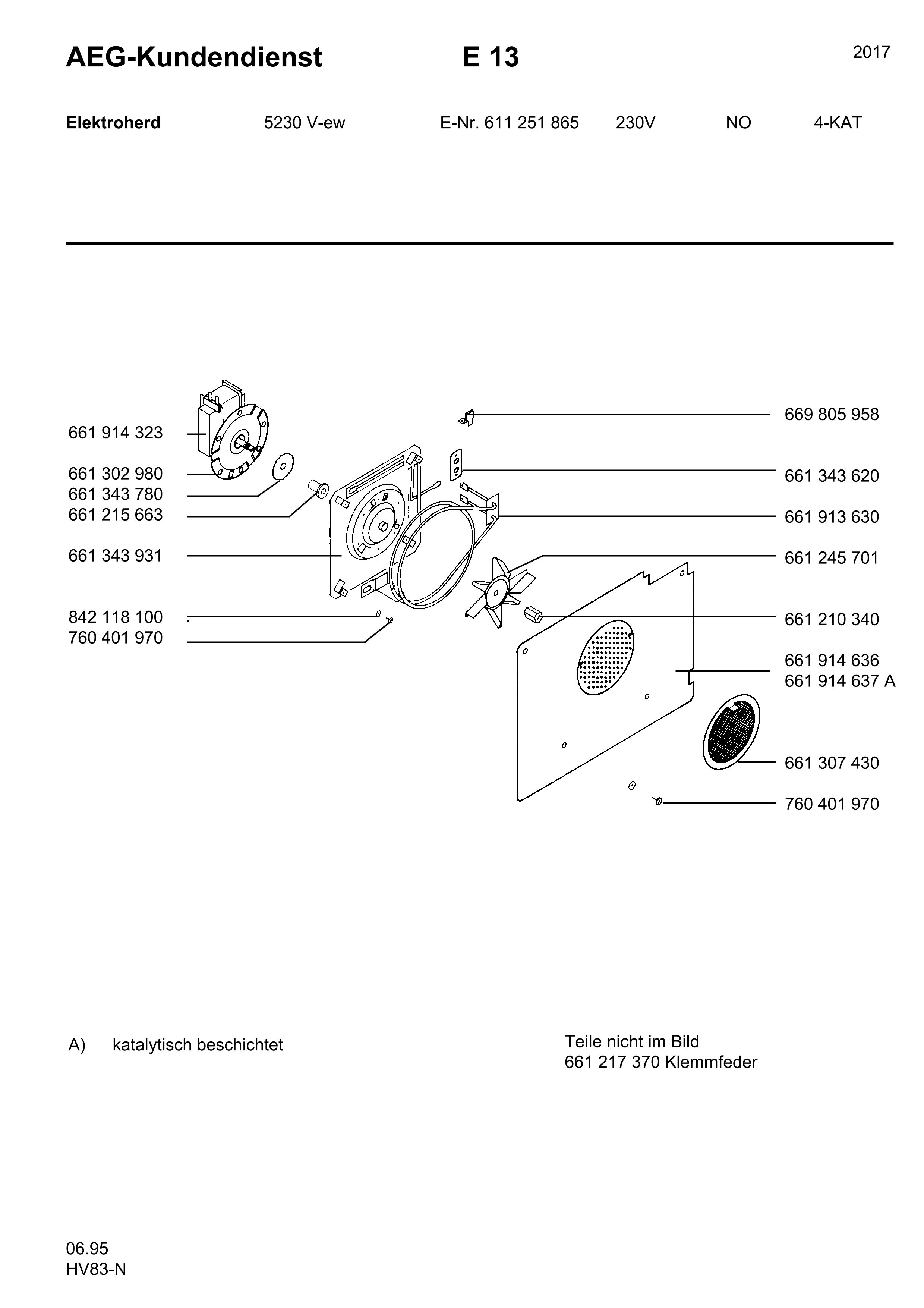 Explosionszeichnung AEG 61125186500 5230V-W N