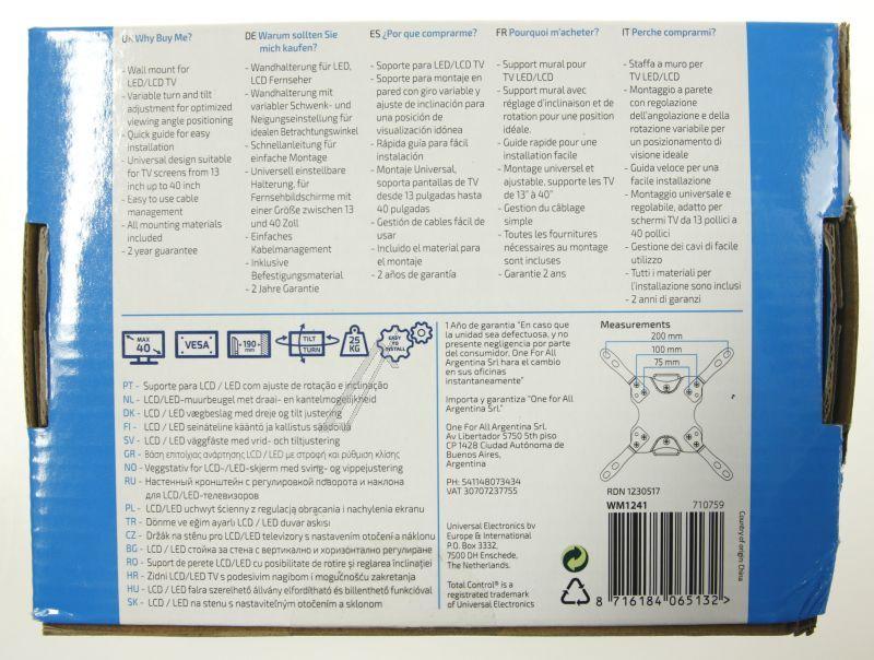 One for all WM1241 TV-Wandhalterungen - Tv - wandhalter vesa 200 - neig- und schwengbar
