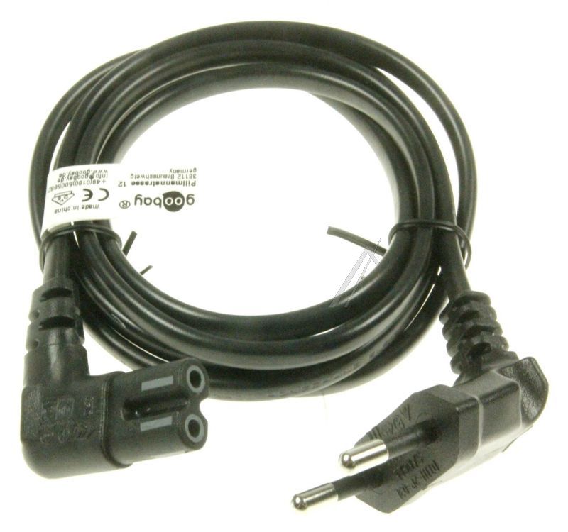 COM Euro-Netzkabel - Euro netzkabel, gewinkelt, schwarz 0,75m