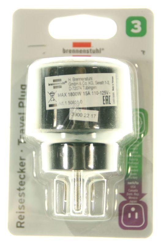 Brennenstuhl 1508550 Reisesteckerset - Reisestecker schutzkontakt => usa, japan