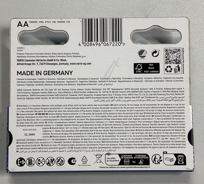 Varta 4906121761 Mignonzelle 1,5V - Lr6 1,5v alkaline mignon passend für varta 10er karton longlife power