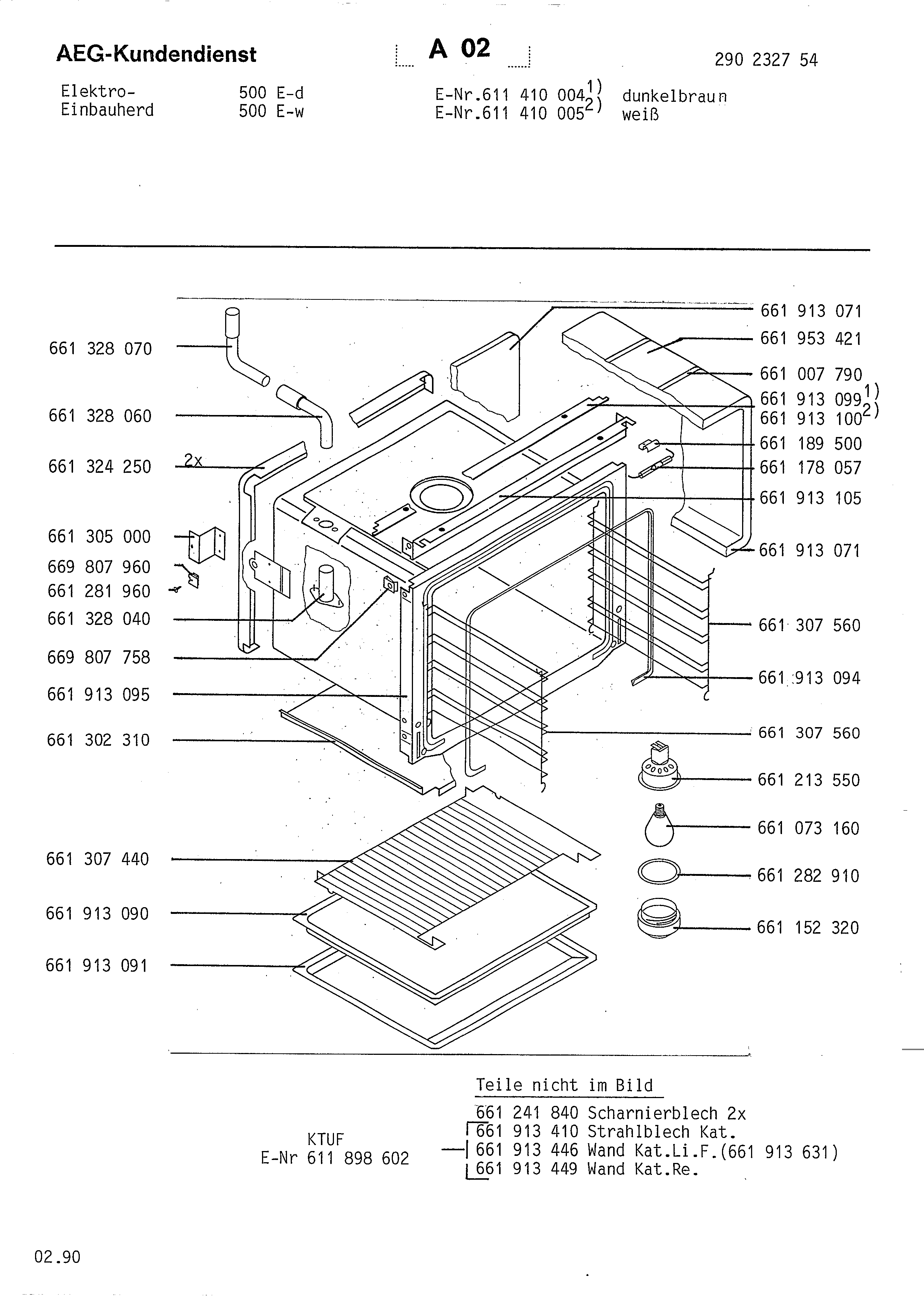 Explosionszeichnung AEG 61141000500 Competence 500 E W