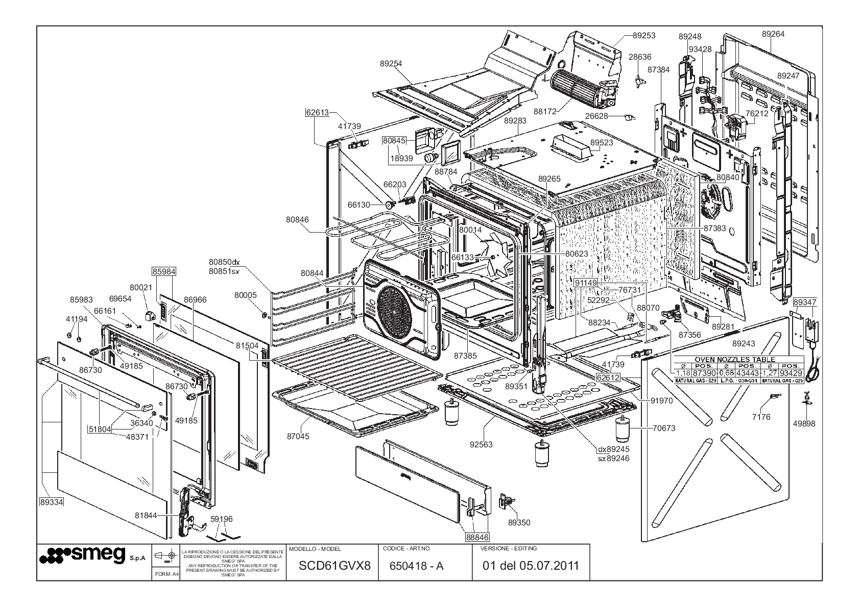 Explosionszeichnung Smeg 650418 SCD61GVX8