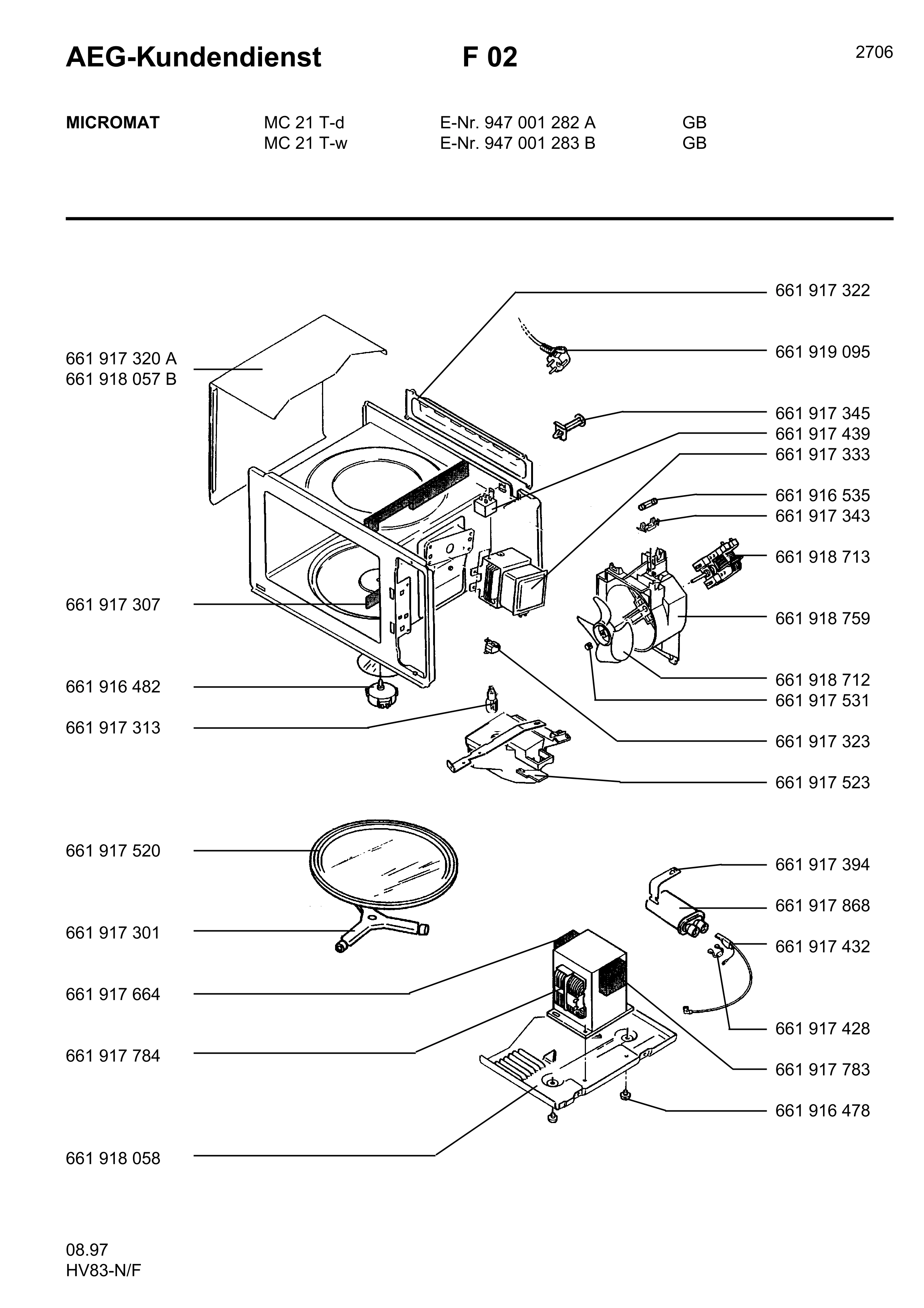 Explosionszeichnung AEG 94700128300 Micromat 21 T W