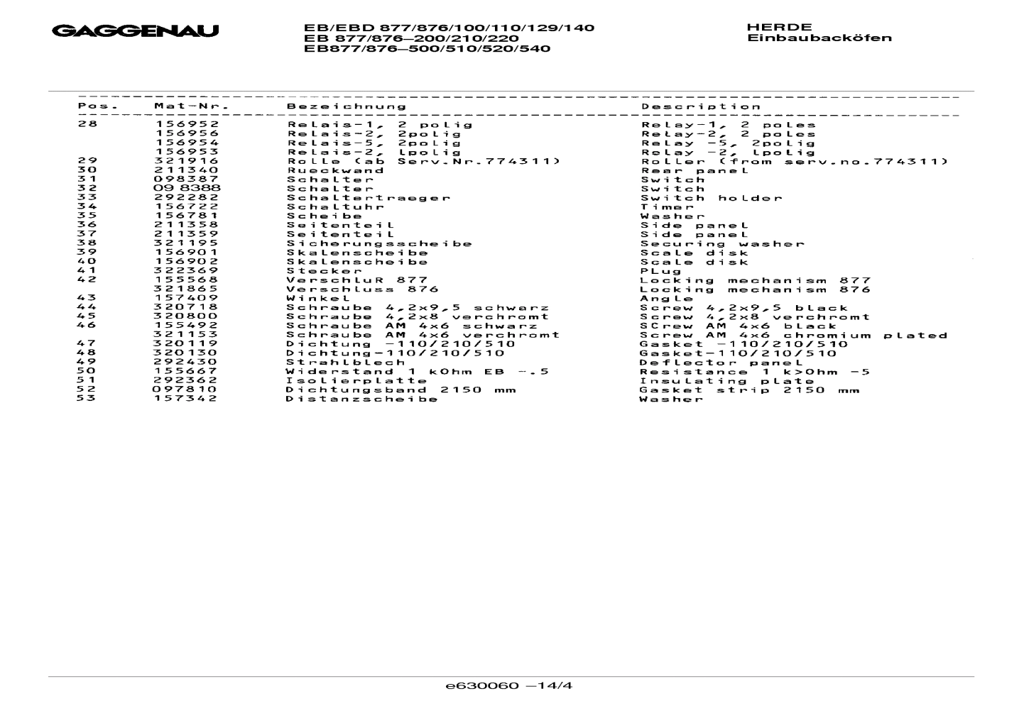 Explosionszeichnung Gaggenau EB876110(00) Explosionszeichnung Gaggenau EB876110(00)
