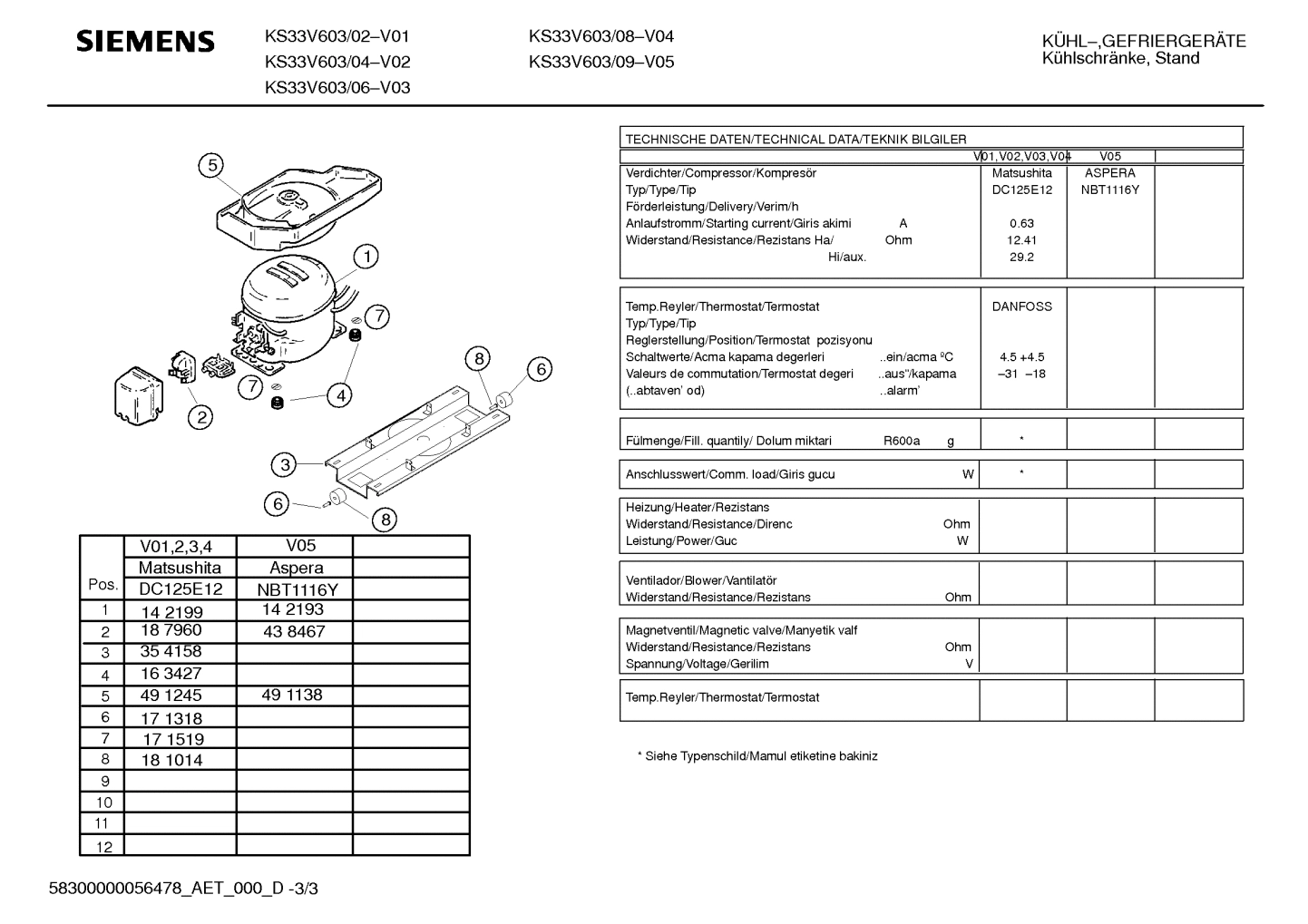 Explosionszeichnung Siemens KS33V603/04