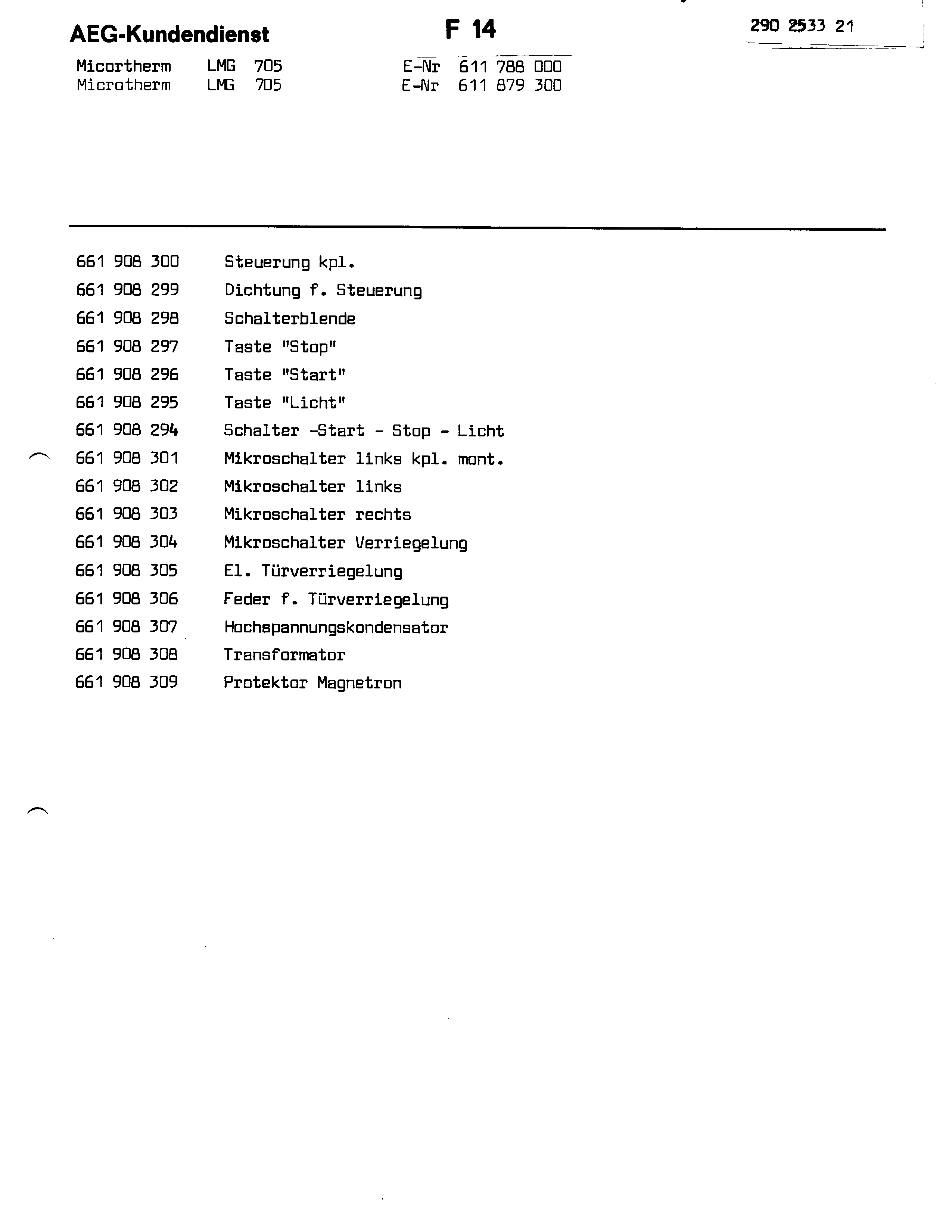 Explosionszeichnung AEG 61178800000 LMG 705
