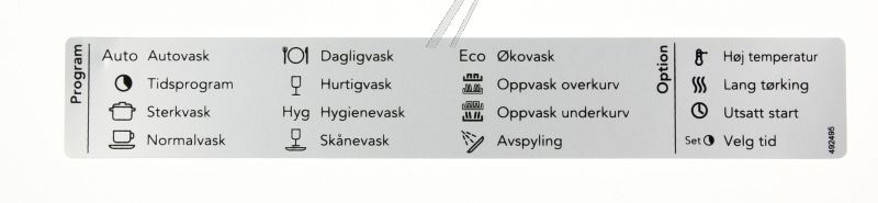Gorenje 492495 Kontaktfolie - Program label passend für asko d5540 no Gorenje 492495 Kontaktfolie - Program label passend für asko d5540 no