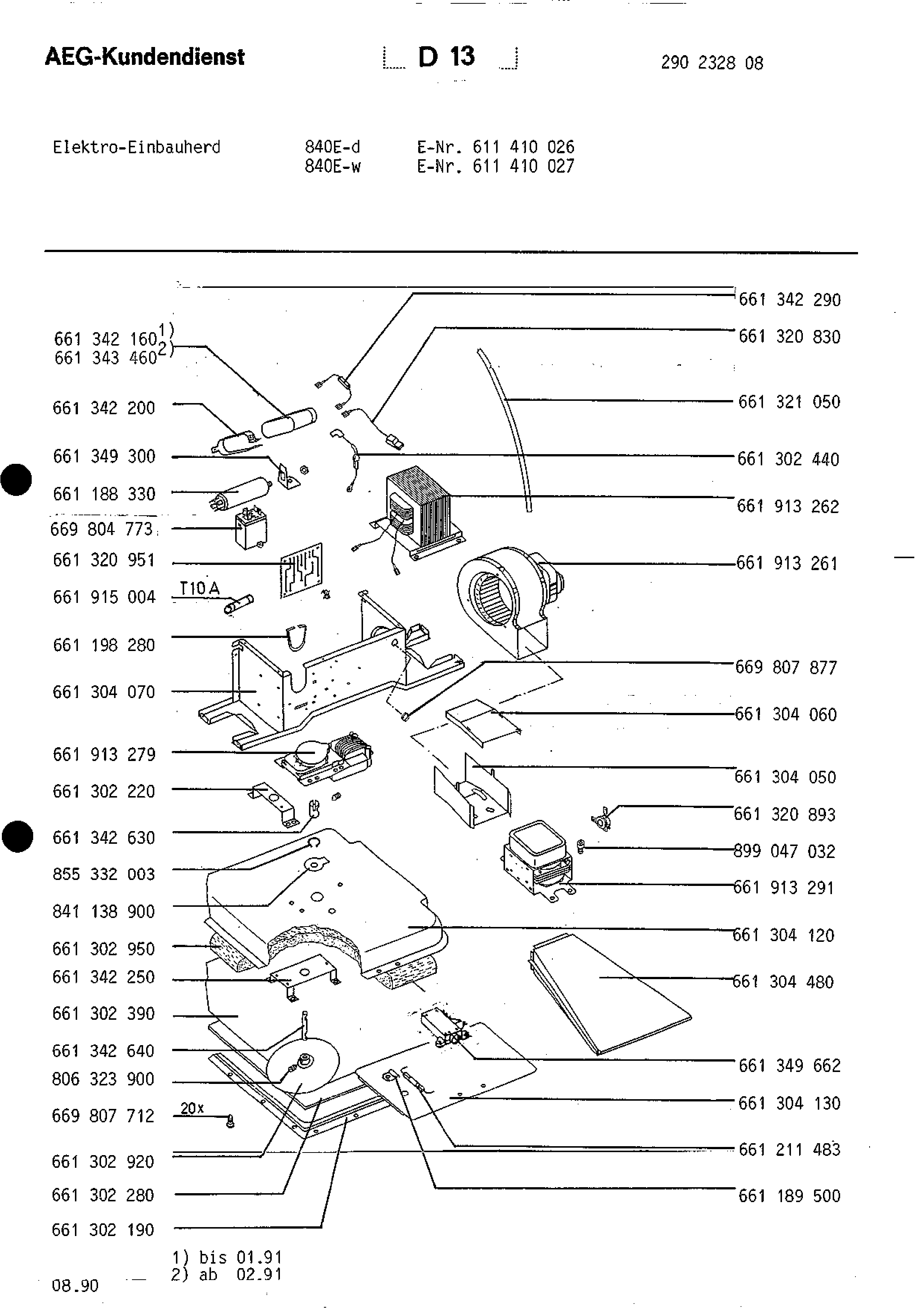 Explosionszeichnung AEG 61141002700 Competence 840 E W