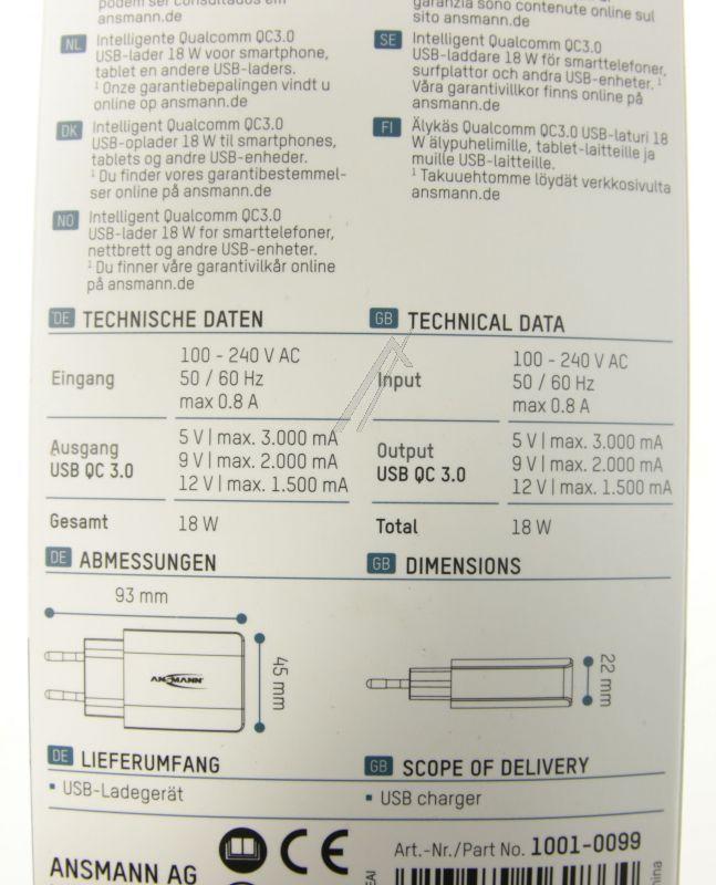 Assmann 10010099 - 130q home charger qualcomm quick charge 3.0, 18w