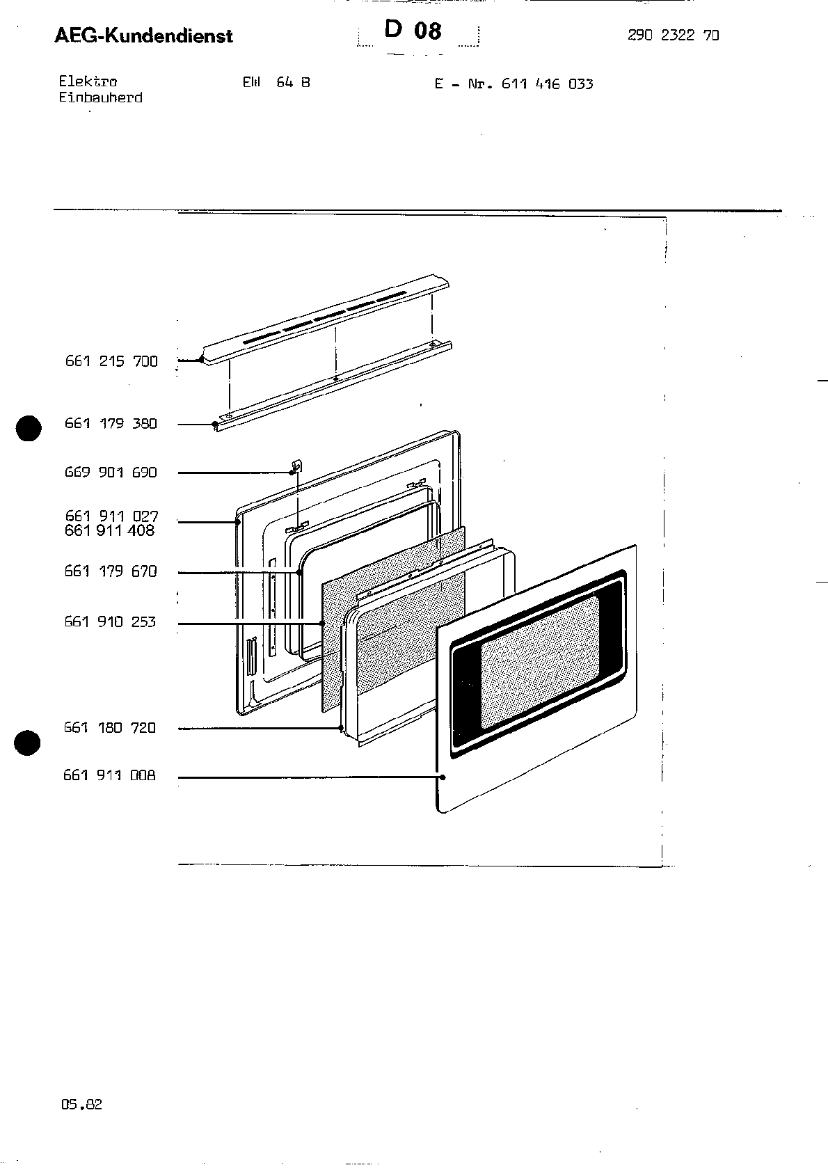 Explosionszeichnung AEG 61141603300 EW 64 B