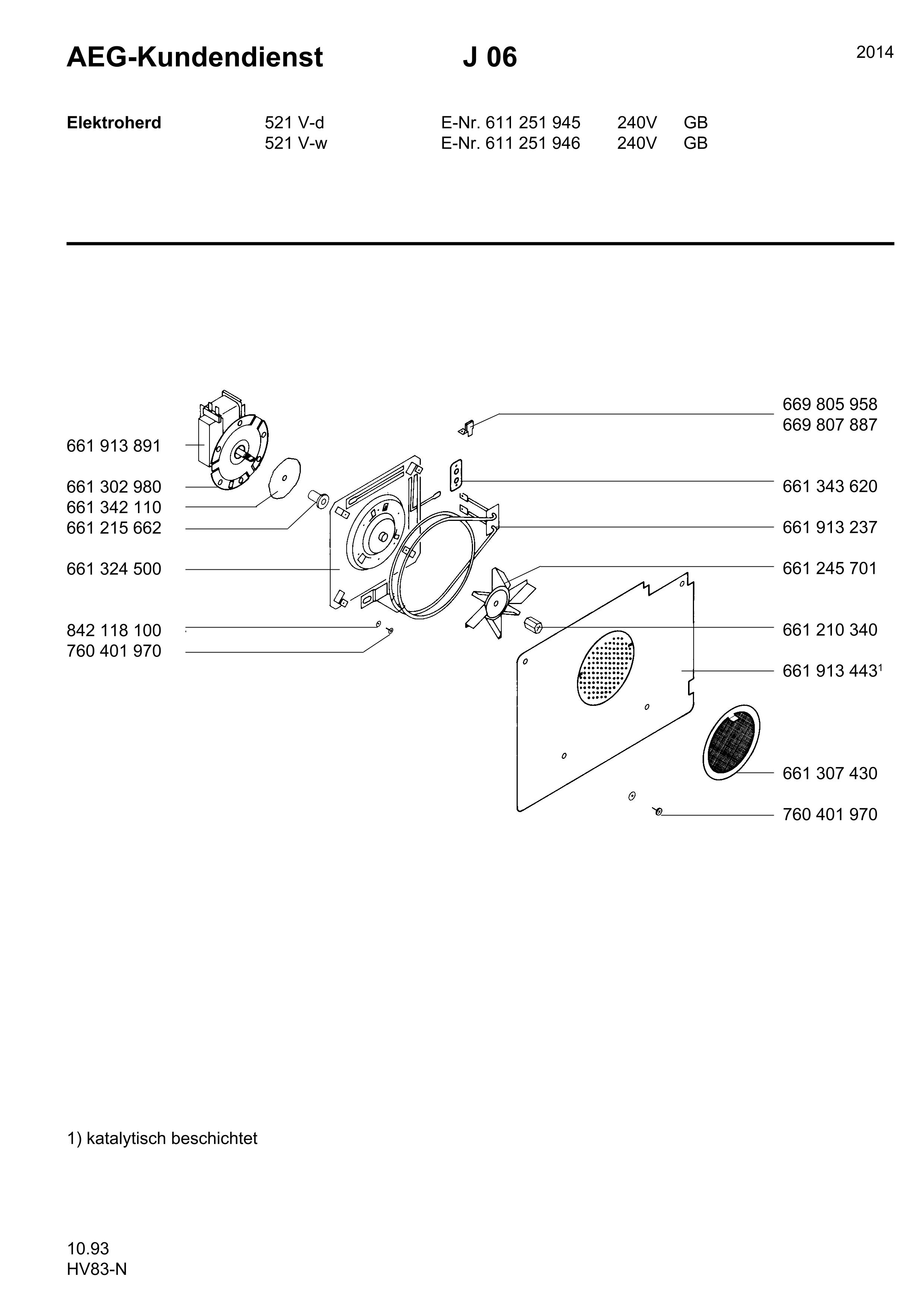 Explosionszeichnung AEG 61125194600 521V-W GB