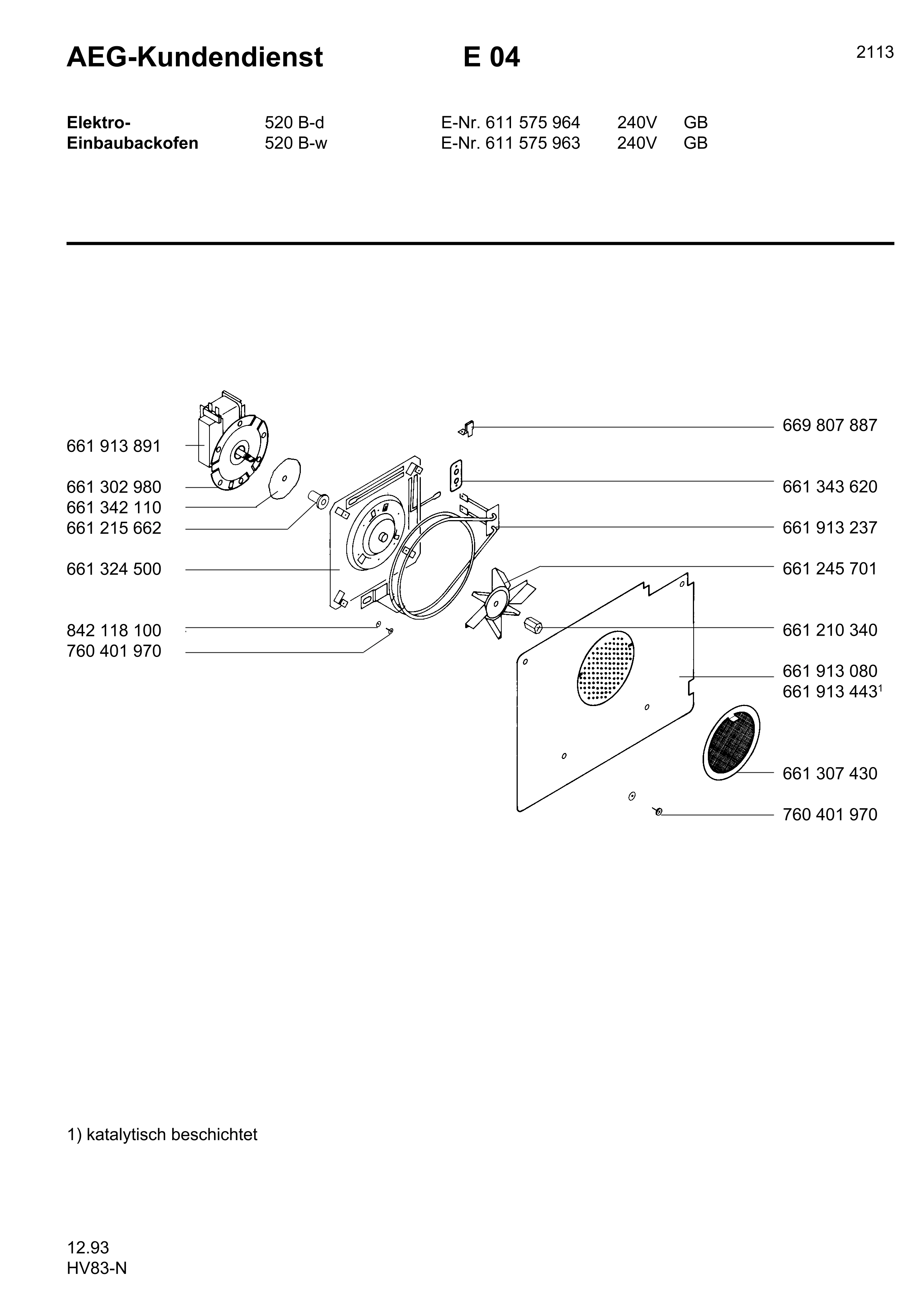 Explosionszeichnung AEG 61157596300 Competence 520 B W GB